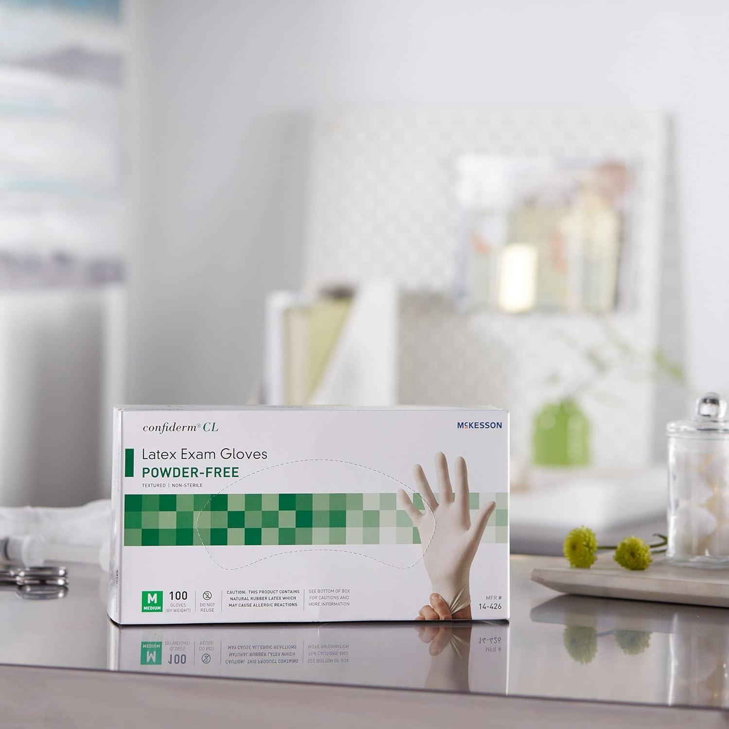 image:imageMcKesson Confiderm Latex Exam Gloves NonSterile Medical Gloves with Textured Fingertips Beaded Cuff PowderFree Ivory Size Medium 100 Count 10 Boxes 1000 Total