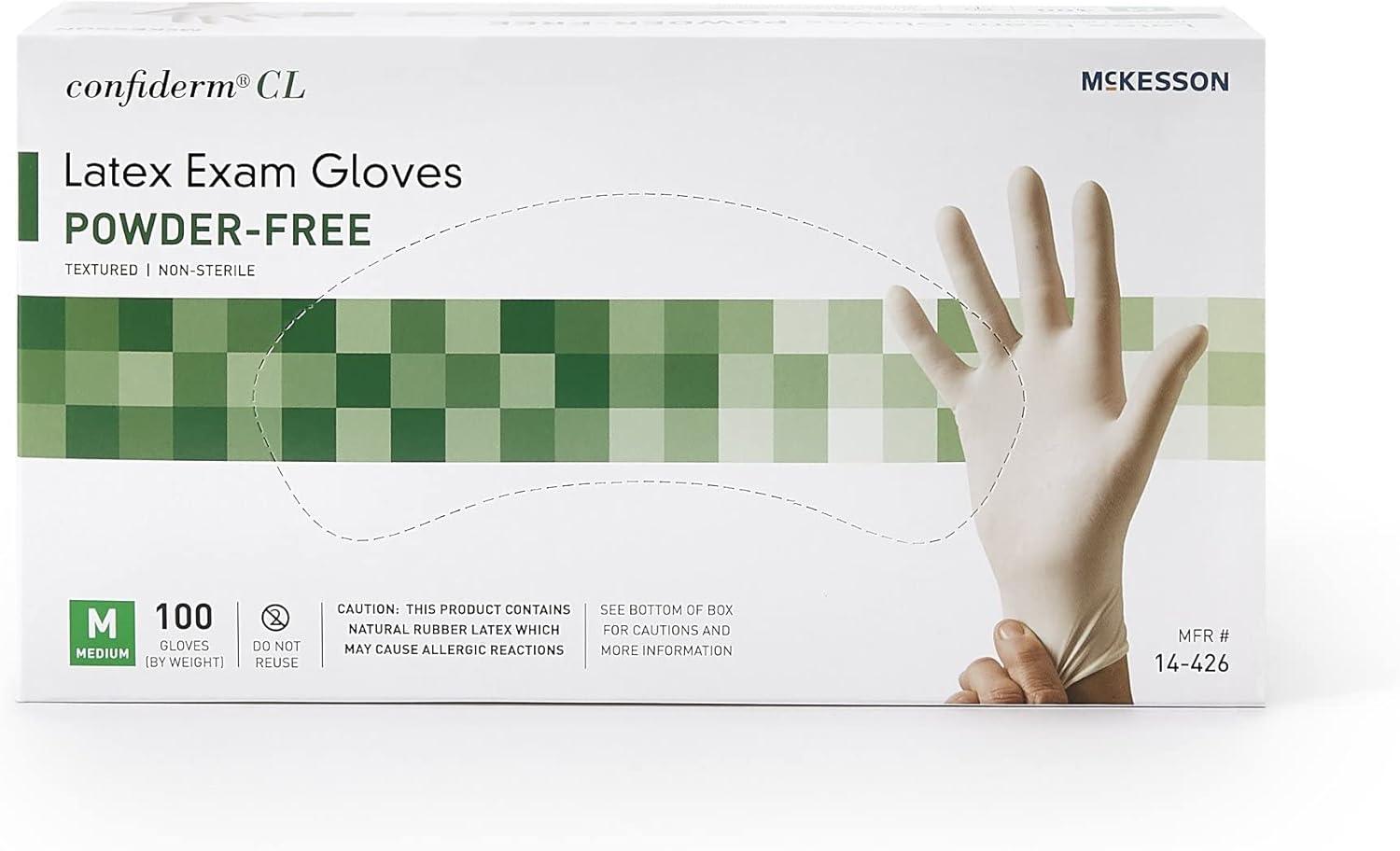 image:imageMcKesson Confiderm Latex Exam Gloves NonSterile Medical Gloves with Textured Fingertips Beaded Cuff PowderFree Ivory Size Medium 100 Count 10 Boxes 1000 Total