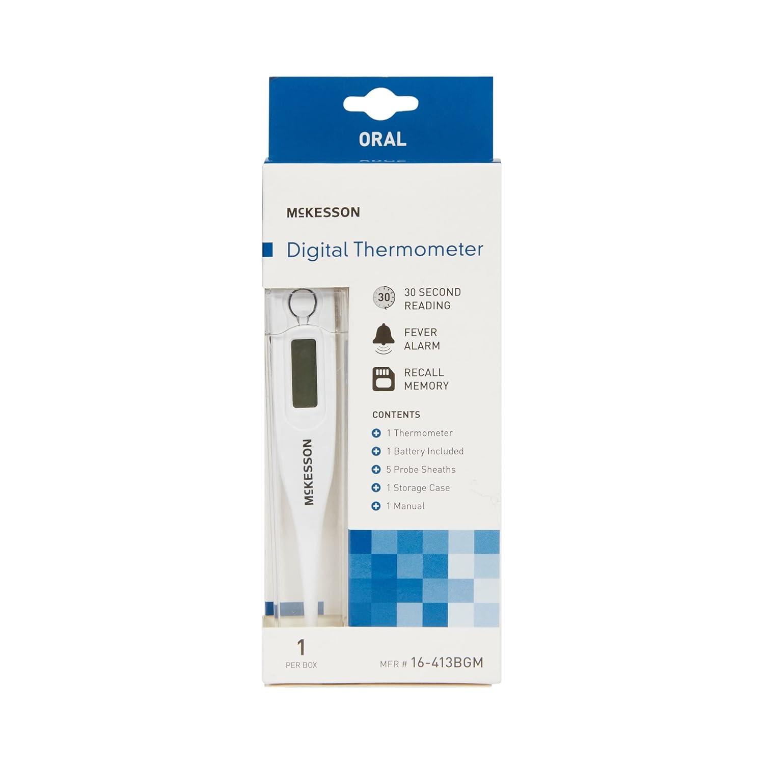 image:imageMcKesson Digital Thermometer Kit Oral 30Sec Reading Recall Memory Fever Alarm Includes Handheld Thermometer Battery Probe Sheaths Case Manual 1 Count