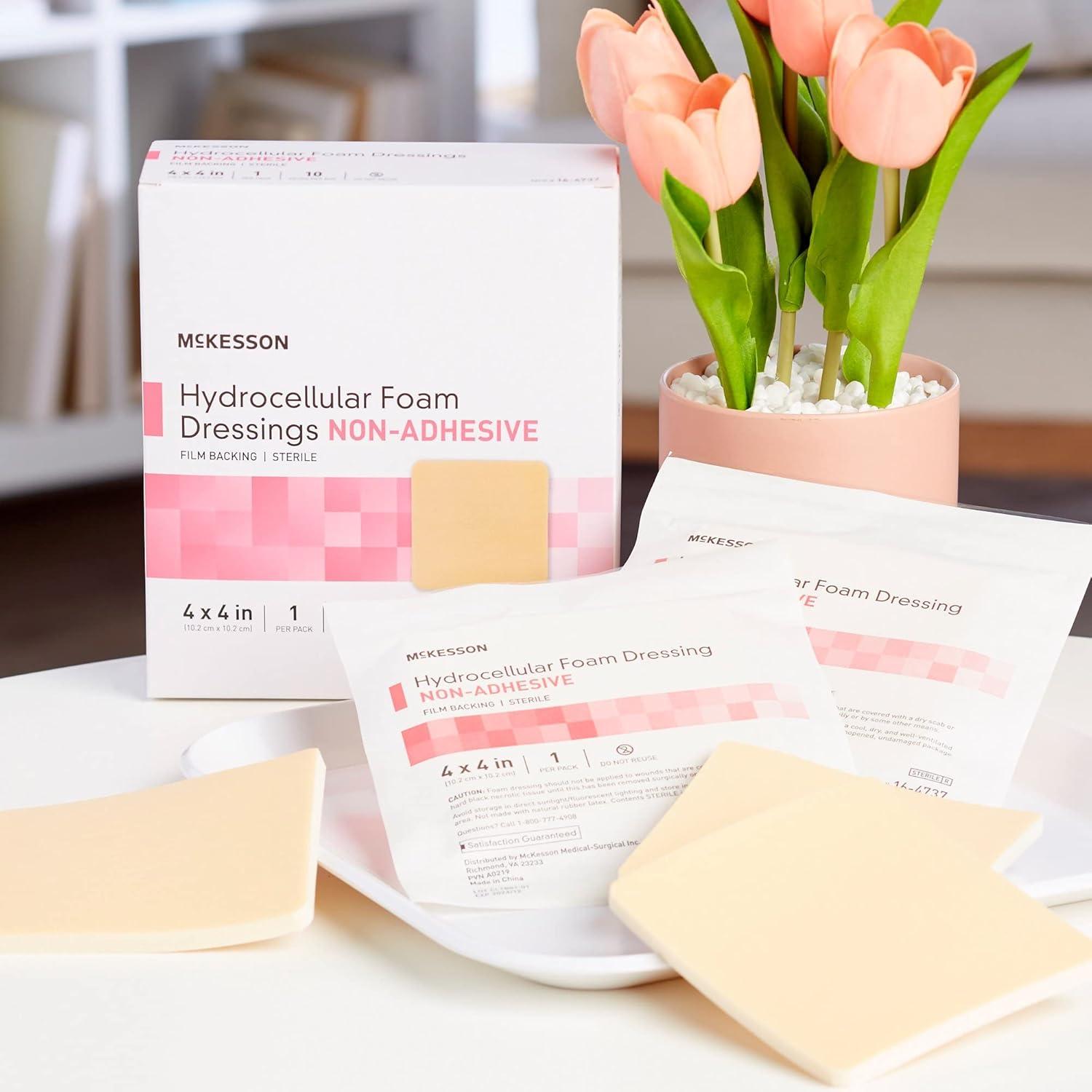 image:imageMcKesson Hydrocellular Foam Dressings NonAdhesive with Film Backing Absorbent Wound Care Supplies 4 in x 4 in 10 Count 1 Pack