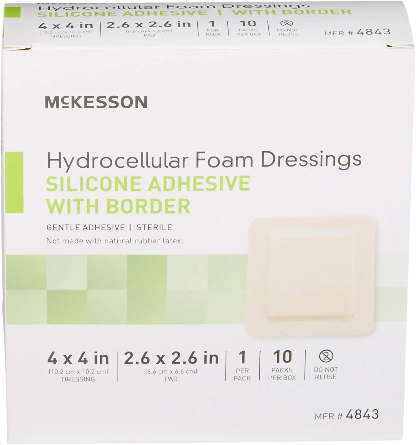 image:imageMcKesson Hydrocellular Foam Dressings Sterile Silicone Adhesive with Border Dimension 4 in x 4 in Pad 3 in x 3 in 10 Count 20 Packs 200 Total