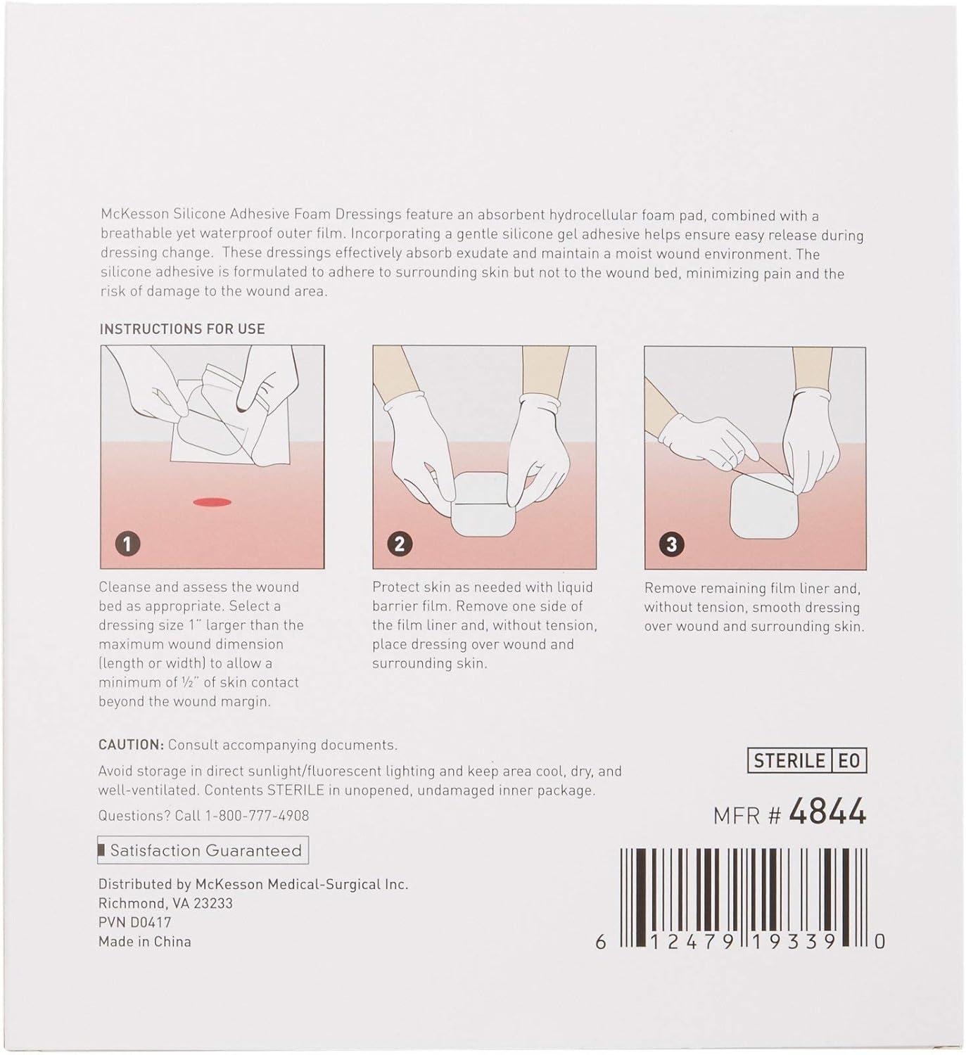 image:imageMcKesson Hydrocellular Foam Dressings Sterile Silicone Adhesive with Border Dimension 6 in x 6 in Pad 4 in x 4 in 10 Count 1 Pack
