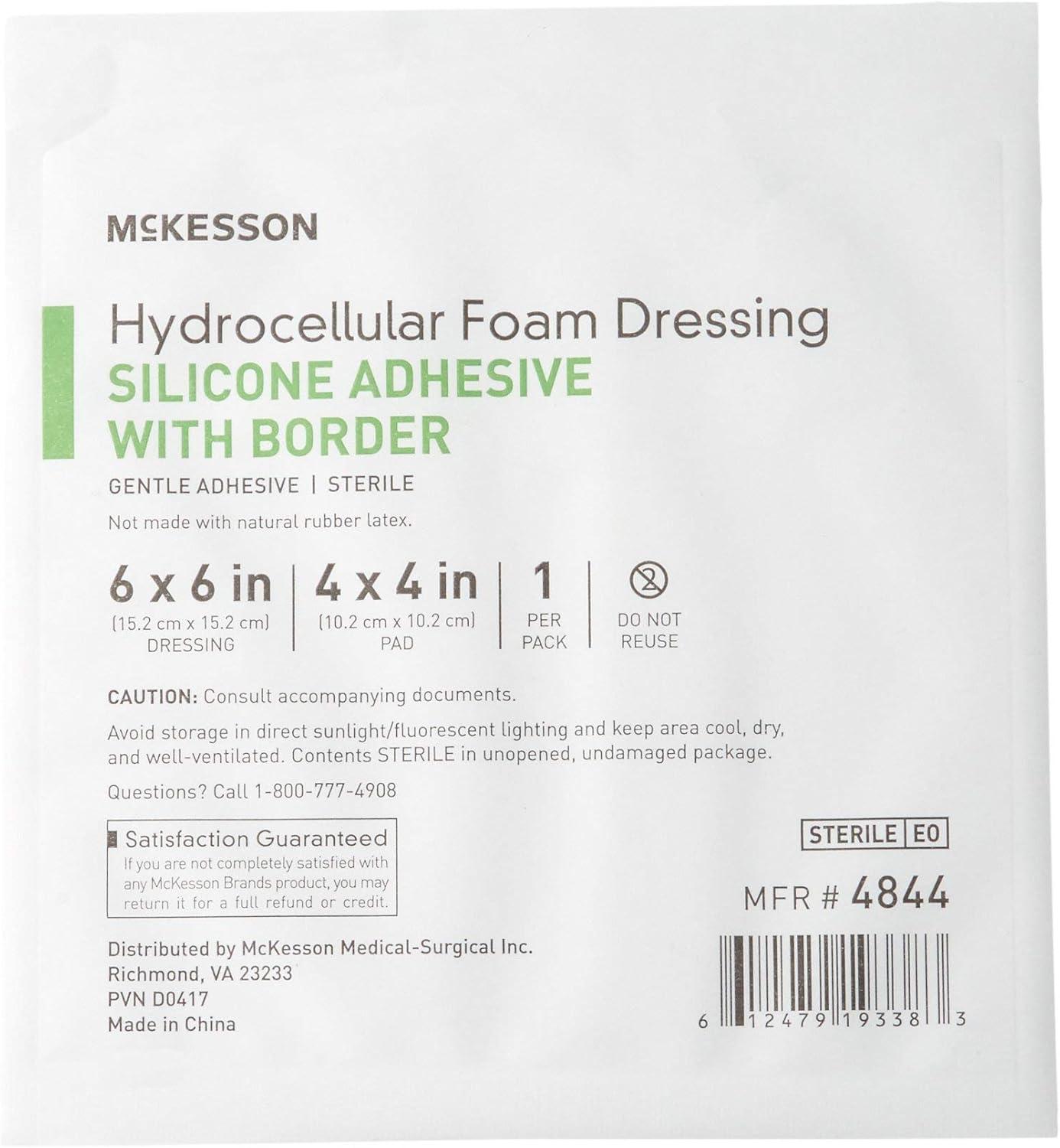 image:imageMcKesson Hydrocellular Foam Dressings Sterile Silicone Adhesive with Border Dimension 6 in x 6 in Pad 4 in x 4 in 10 Count 1 Pack