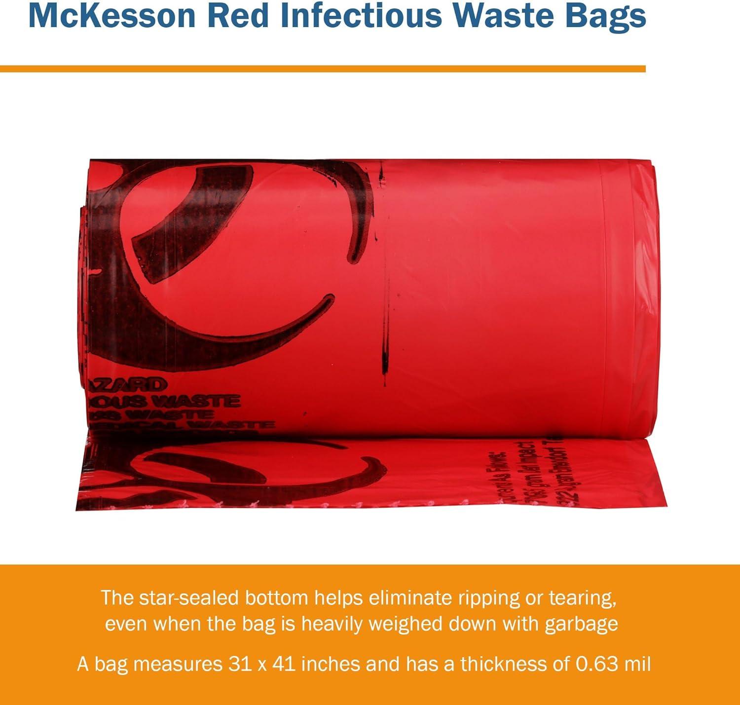 image:imageMcKesson Infectious Waste Bags StarSealed Bottom 063 mil Red 30 gal 33 gal Capacity 31 in x 41 in 250 Count