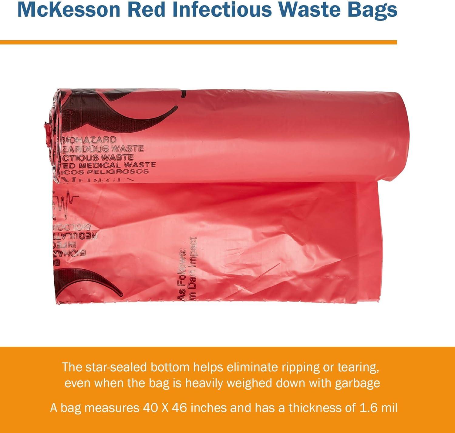 image:imageMcKesson Infectious Waste Bags StarSealed Bottom 16 mil Red 40 gal to 45 gal Capacity 40 in x 46 in 100 Count