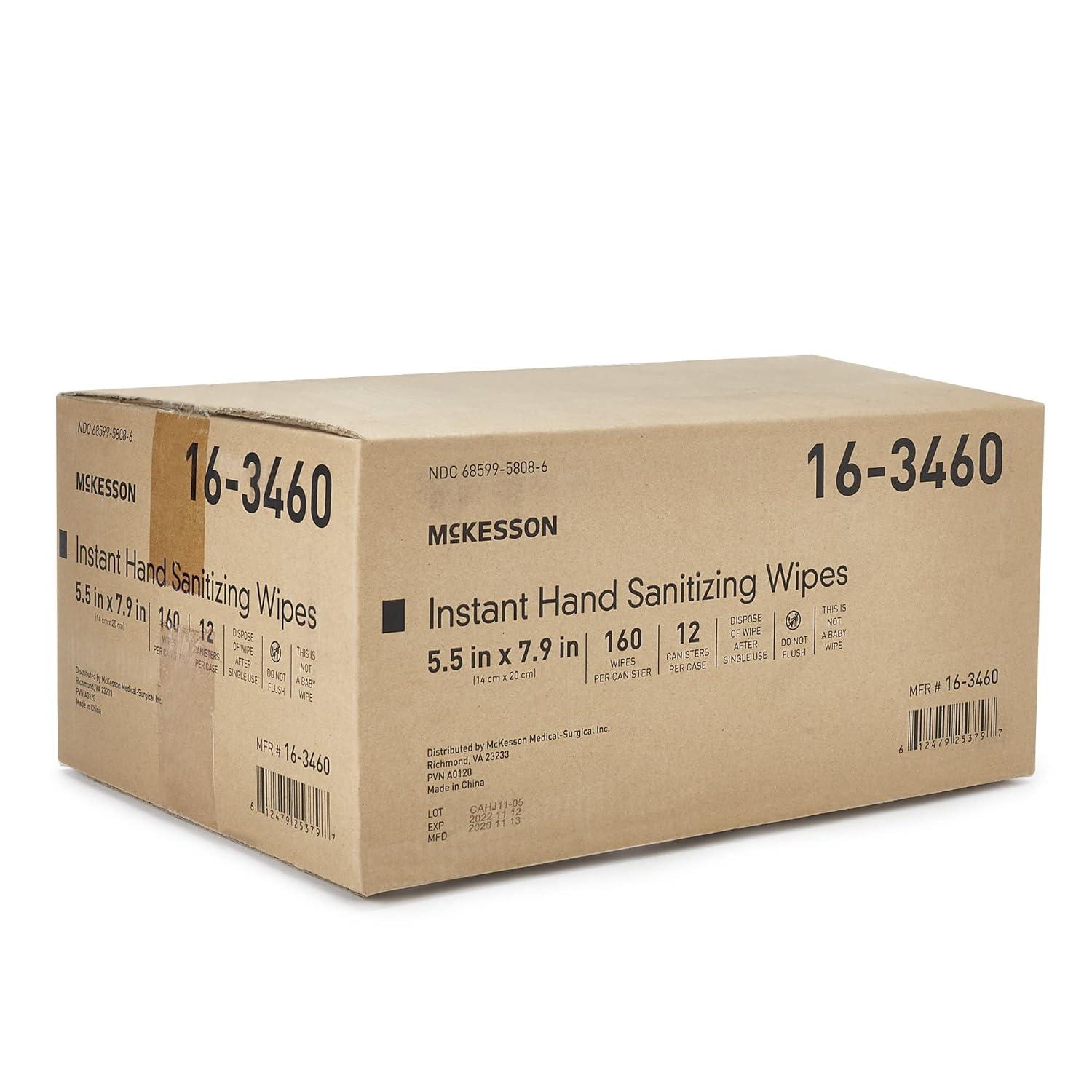 image:imageMcKesson Instant Hand Sanitizing Wipes Cleans Hands and Skin Contains Ethyl Alcohol No Rinsing Required 5 12 in x 7 910 in 160 Wipes 12 Packs 1920 Total1 Count Pack of 1920