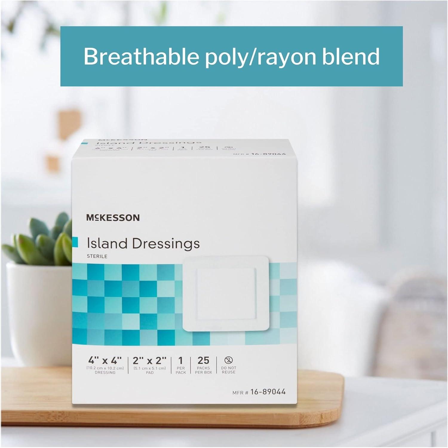 image:imageMcKesson Island Dressing Sterile PolypropyleneRayon 4 in x 4 in Dimension 2 in x 2 in Pad 25 Count 4 Packs 100 Total