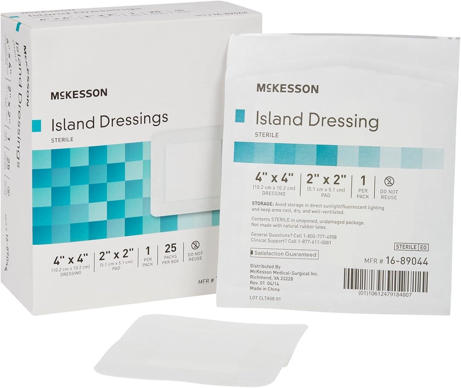 image:imageMcKesson Island Dressing Sterile PolypropyleneRayon 4 in x 4 in Dimension 2 in x 2 in Pad 25 Count 4 Packs 100 Total