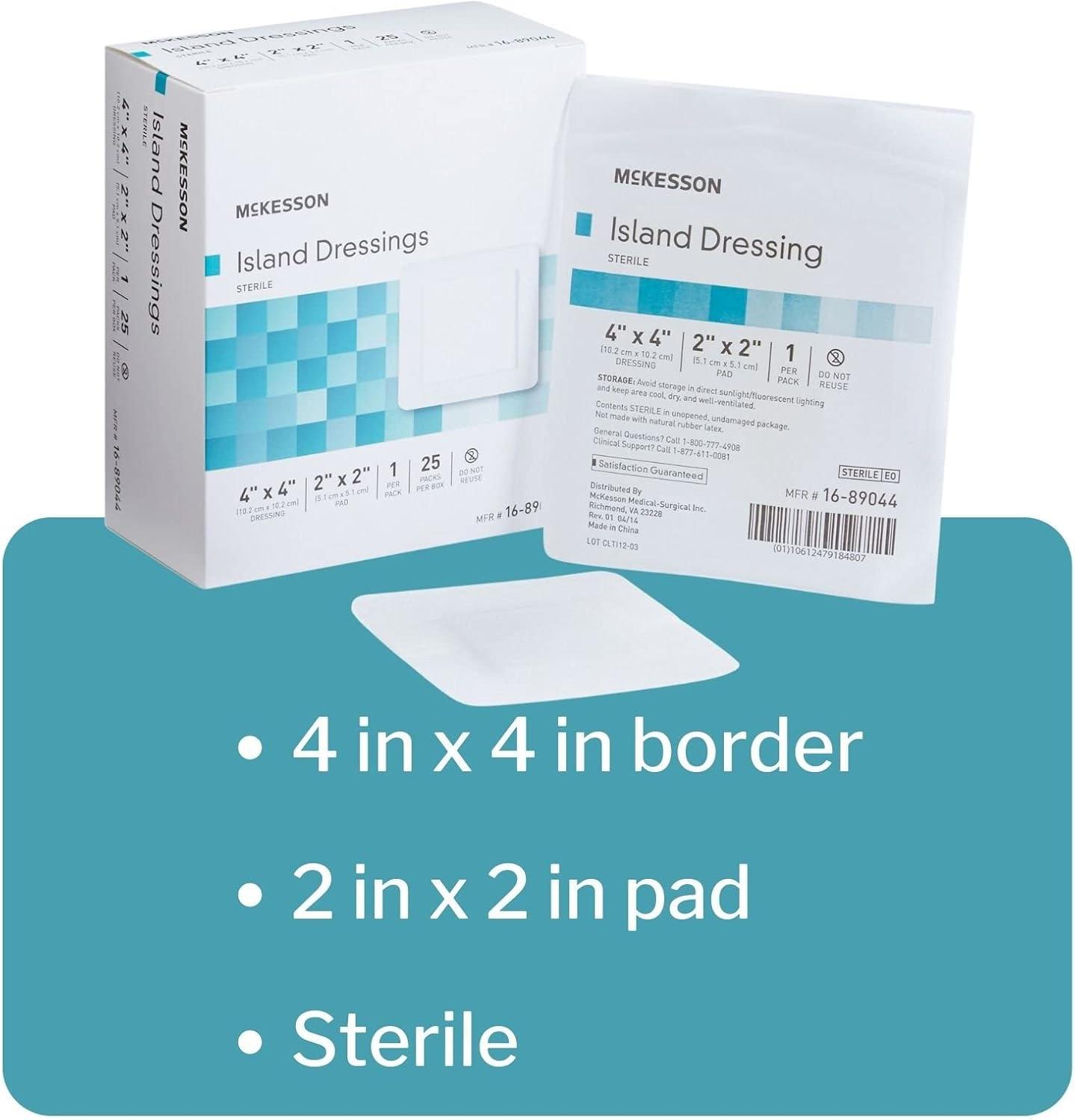image:imageMcKesson Island Dressing Sterile PolypropyleneRayon 4 in x 4 in Dimension 2 in x 2 in Pad 25 Count 4 Packs 100 Total