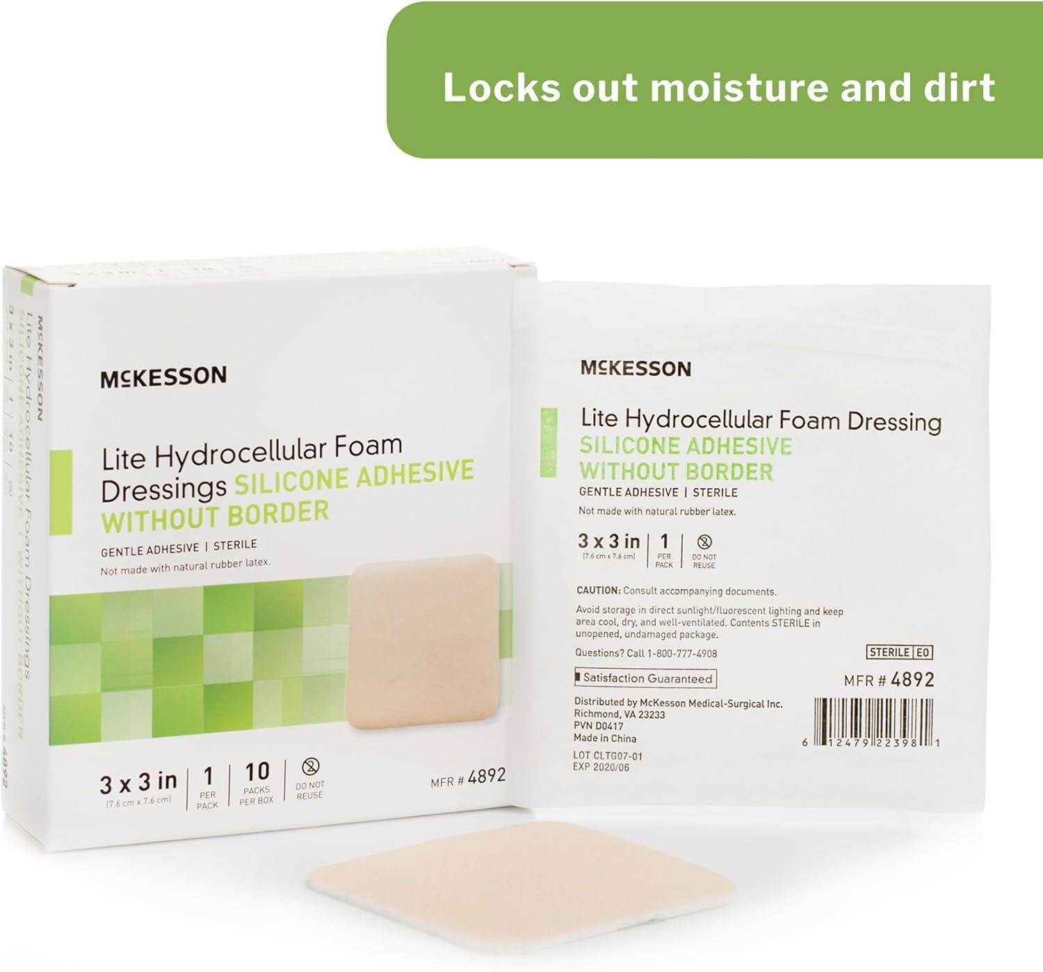 image:imageMcKesson Lite Hydrocellular Foam Dressings Sterile Silicone Adhesive Without Border 3 in x 3 in 10 Count 1 Pack