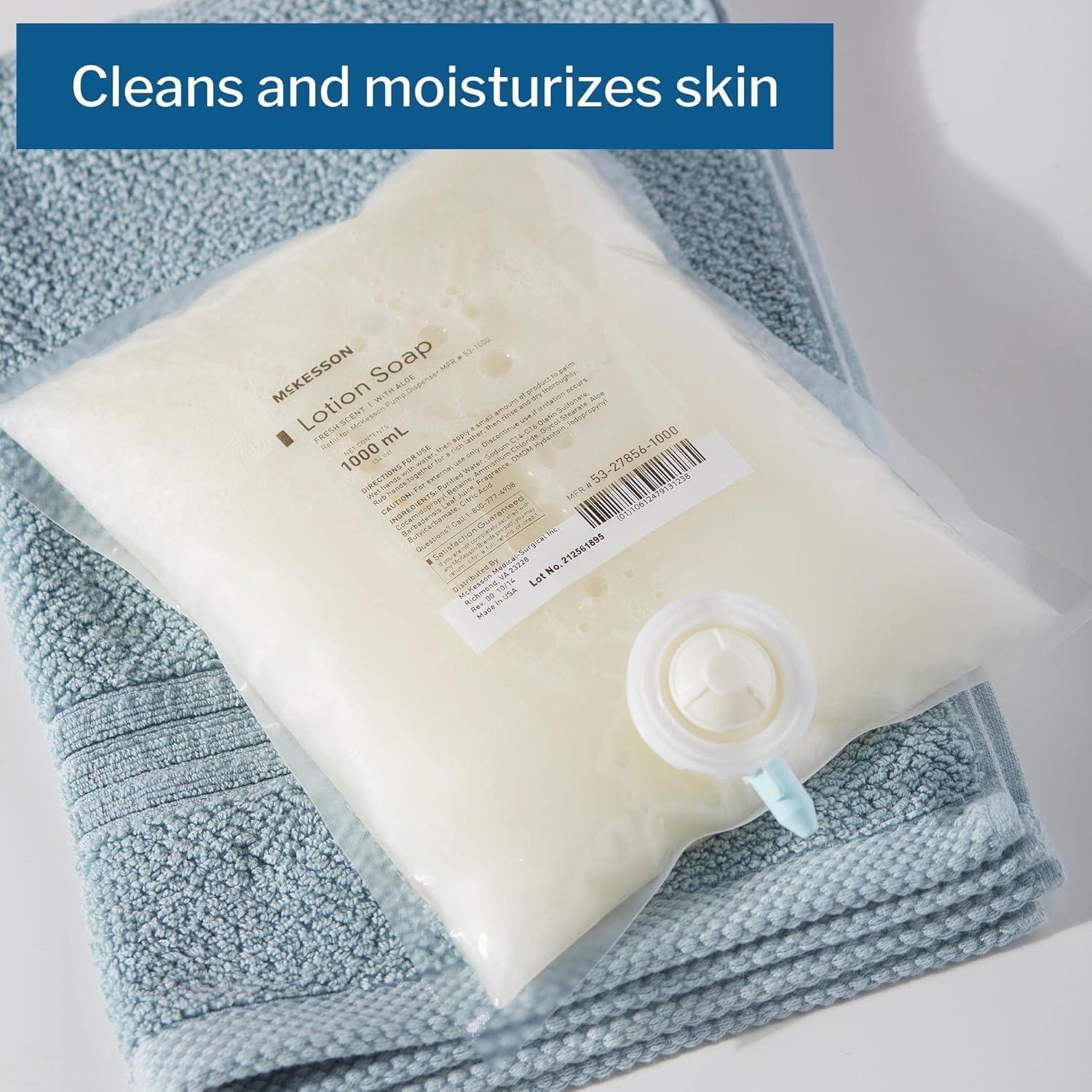image:imageMcKesson Lotion Hand Soap with Aloe 1000 mL Refill Bag Pack of 1 Fresh Scent Keeps Hands Clean and Moisturized MedicalGrade Soap