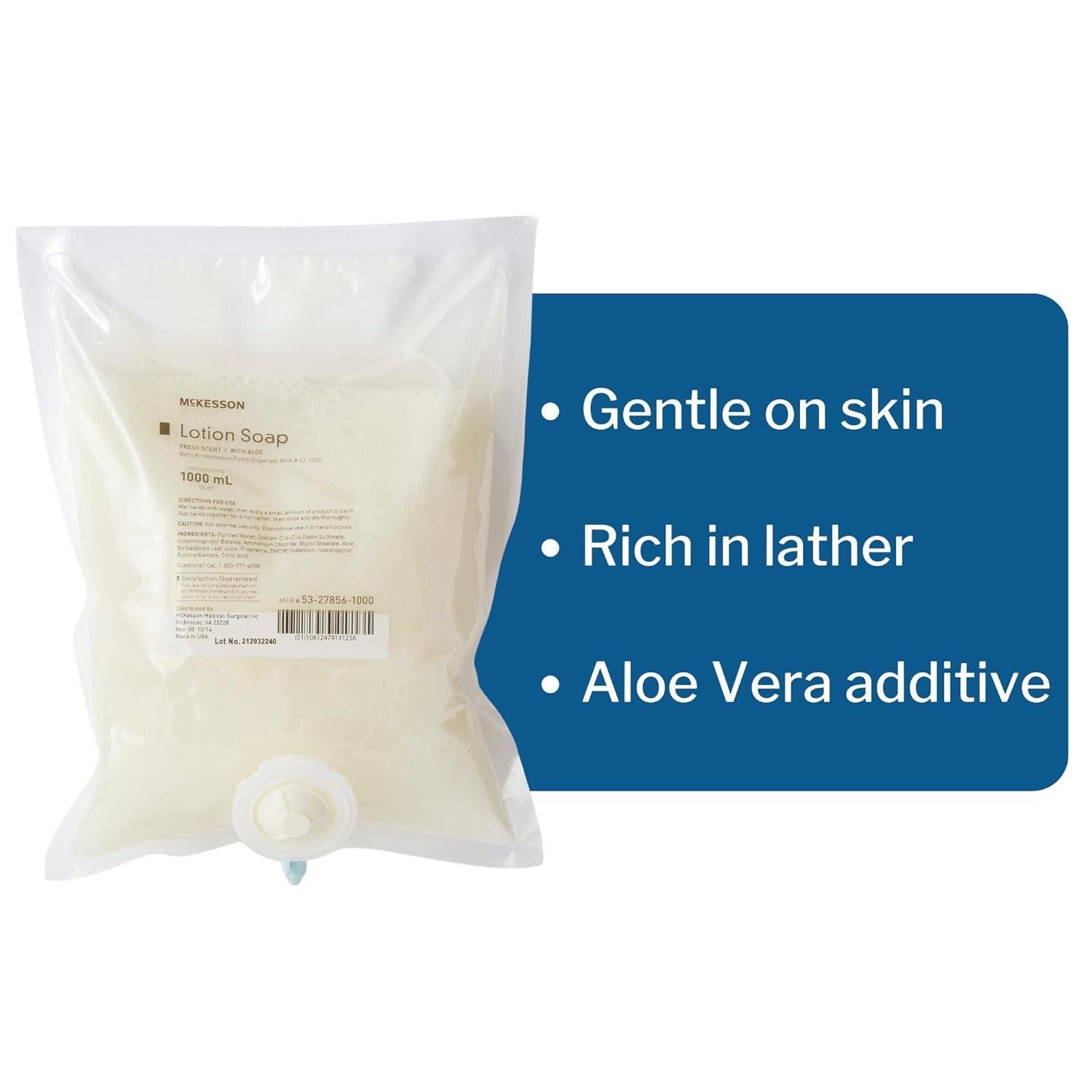 image:imageMcKesson Lotion Hand Soap with Aloe 1000 mL Refill Bag Pack of 1 Fresh Scent Keeps Hands Clean and Moisturized MedicalGrade Soap