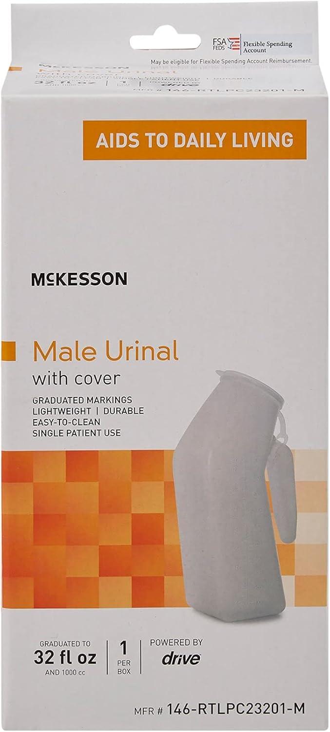 image:imageMcKesson Male Urinal with Cover Graduated Markings Single Patient Use 32 fl oz 946 mL 6 Count1 Count Pack of 1