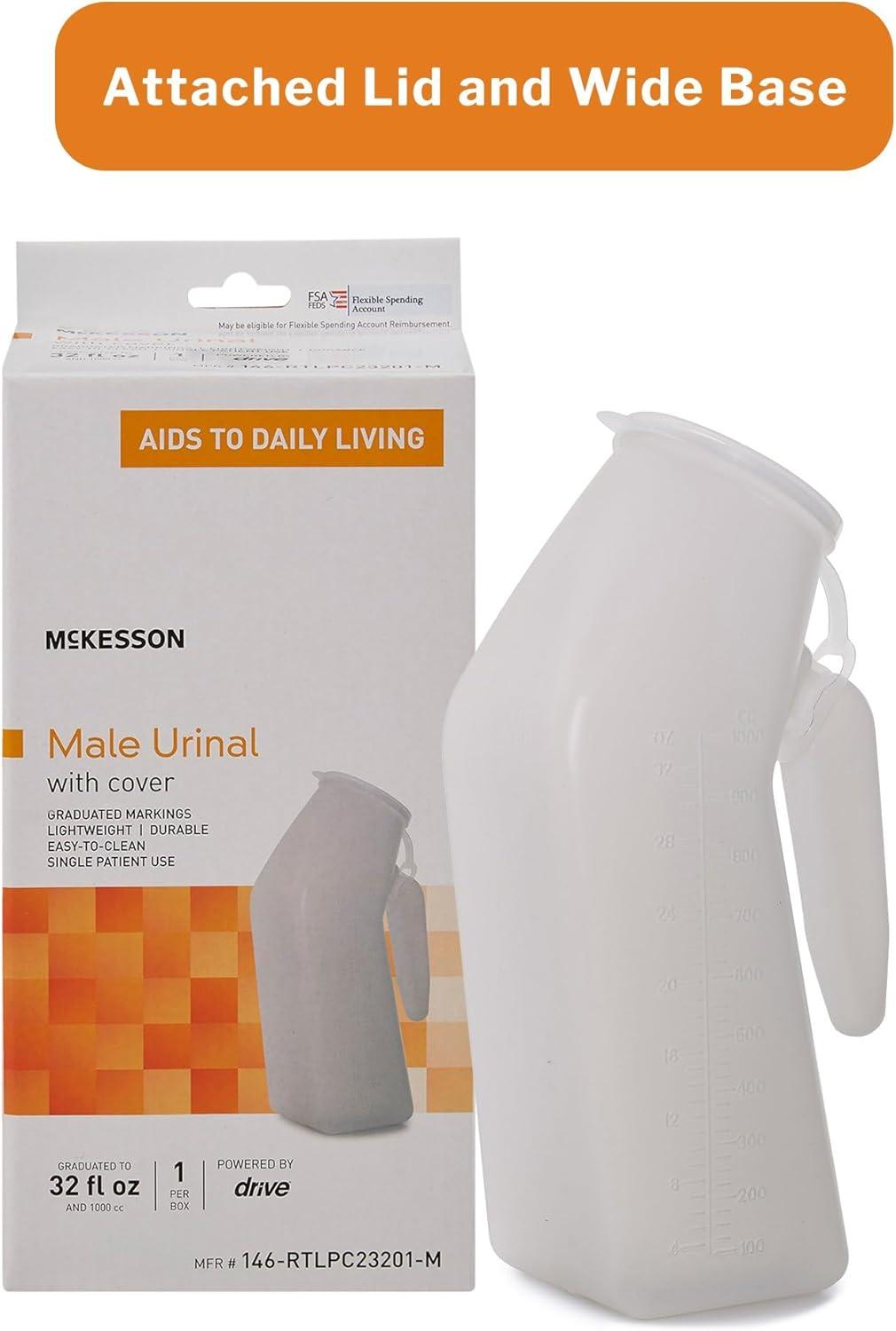 image:imageMcKesson Male Urinal with Cover Graduated Markings Single Patient Use 32 fl oz 946 mL 6 Count1 Count Pack of 1