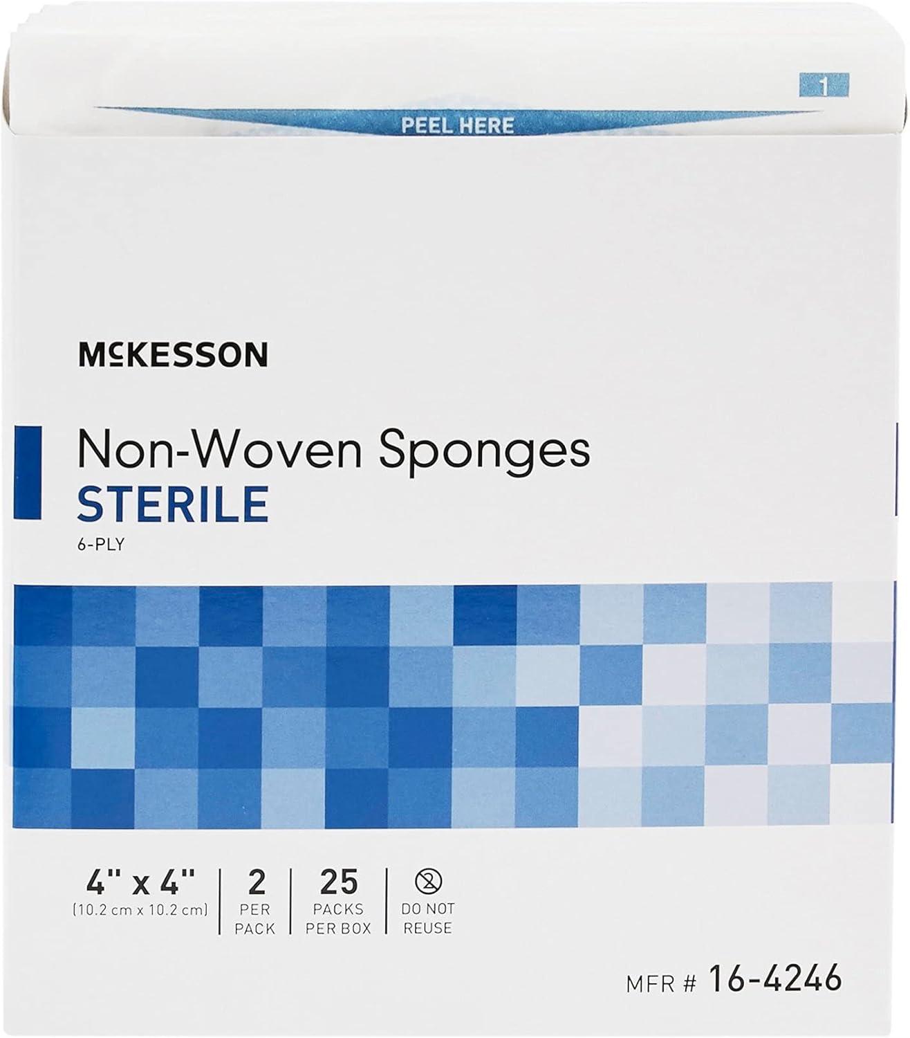 image:imageMcKesson NonWoven Sponges Sterile 6Ply PolyesterRayon 4 in x 4 in 2 per Pack 300 Packs 600 Total