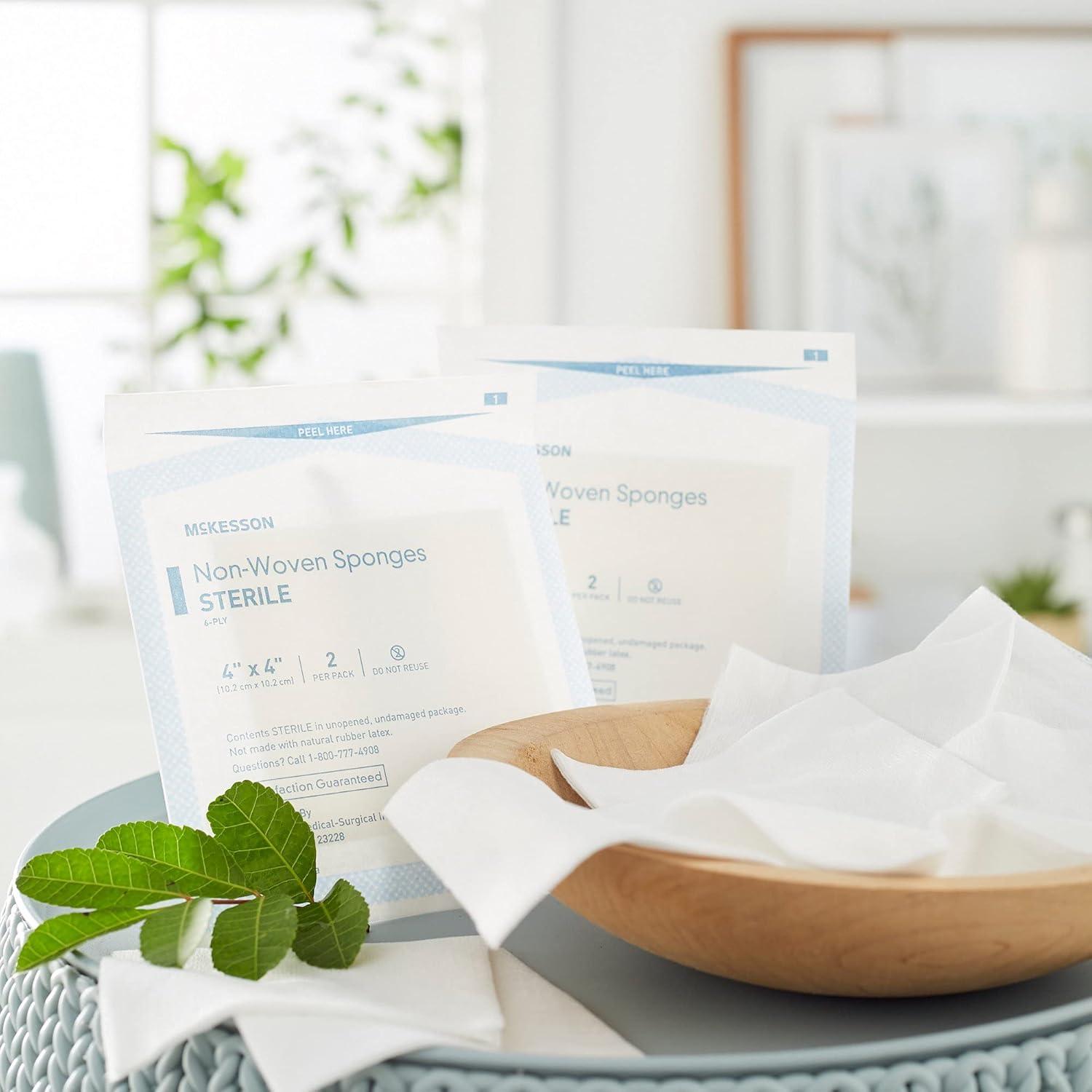 image:imageMcKesson NonWoven Sponges Sterile 6Ply PolyesterRayon 4 in x 4 in 2 per Pack 300 Packs 600 Total