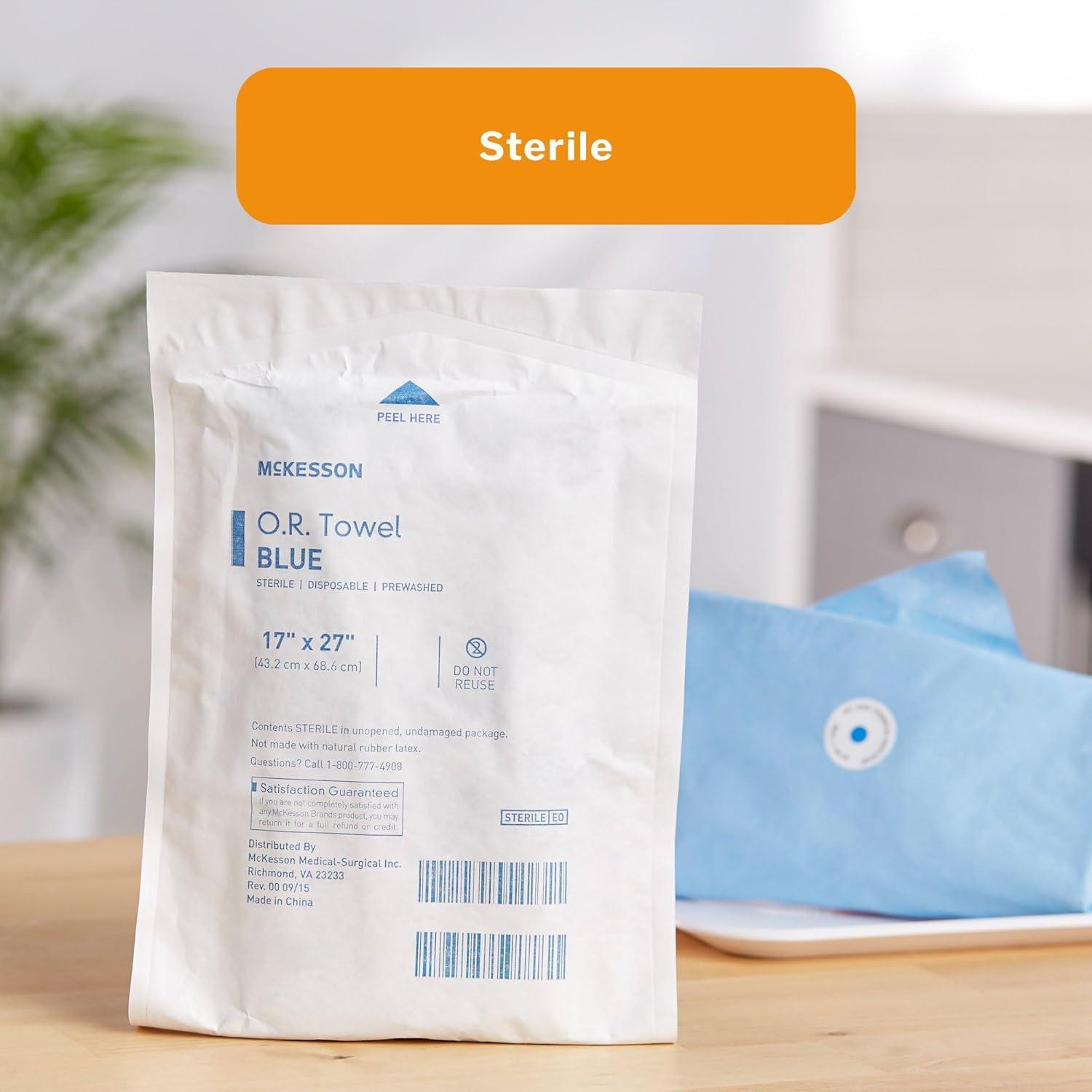 image:imageMcKesson Operating Room Towels Sterile Disposable PreWashed Blue 17 in x 27 in 4 Towels 20 Packs 80 Total