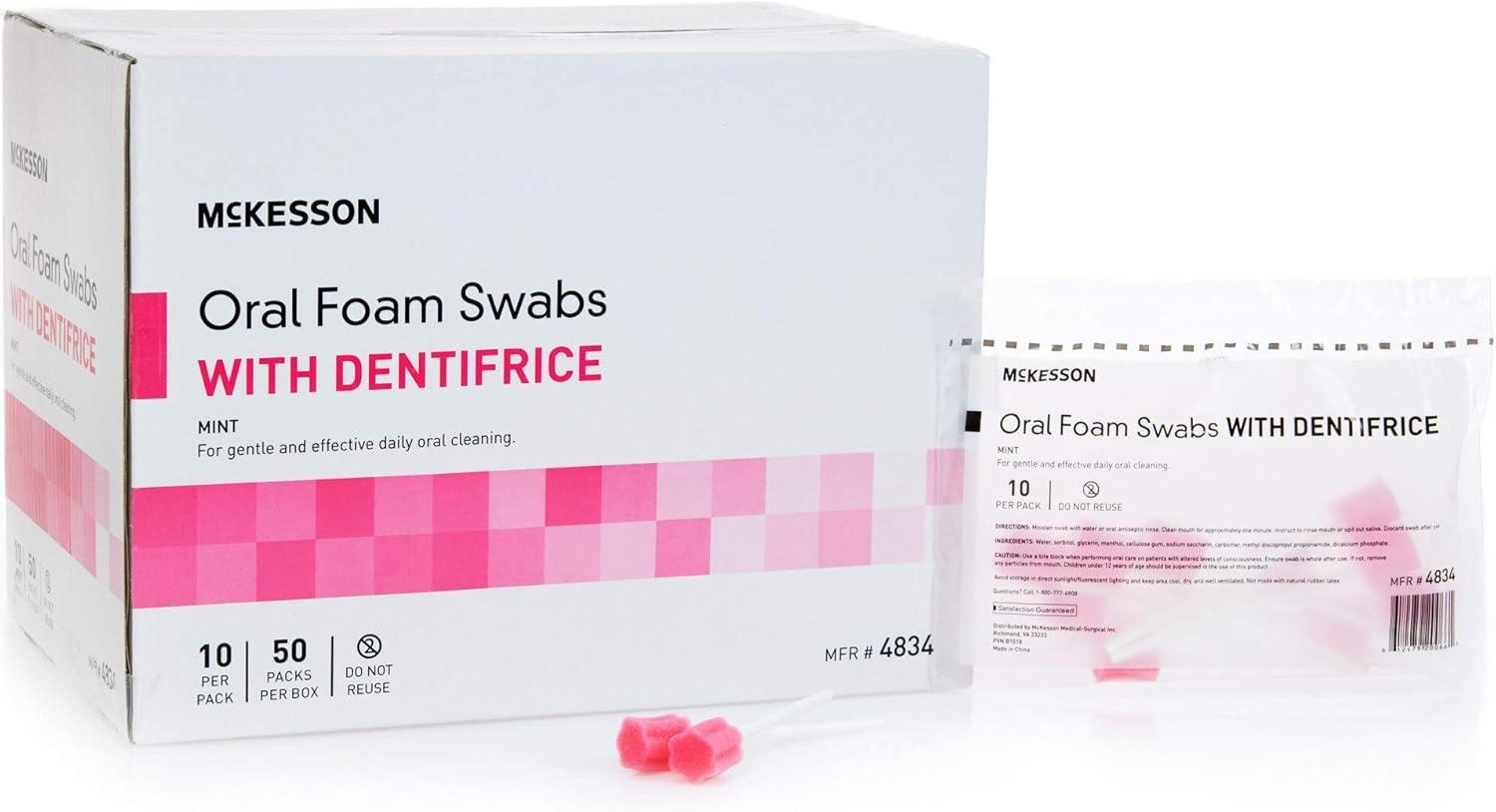 image:imageMcKesson Oral Foam Swabs with Dentifrice Gentle and Daily Oral Cleaning Mint 10 Count 100 Packs 1000 Total1 Count Pack of 1000