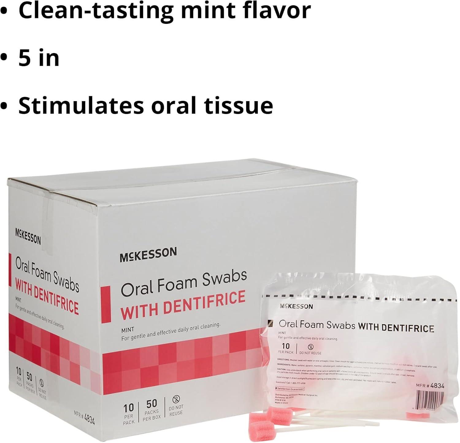image:imageMcKesson Oral Foam Swabs with Dentifrice Gentle and Daily Oral Cleaning Mint 10 Count 100 Packs 1000 Total500 ct