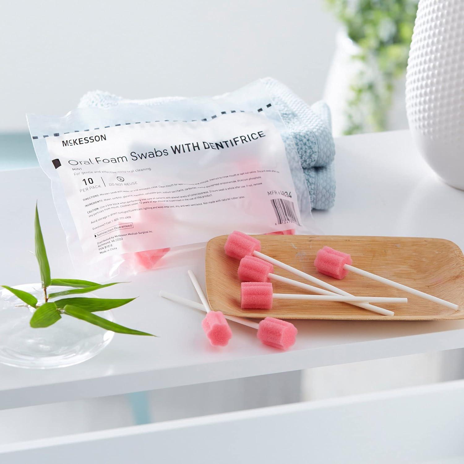 image:imageMcKesson Oral Foam Swabs with Dentifrice Gentle and Daily Oral Cleaning Mint 10 Count 100 Packs 1000 Total500 ct