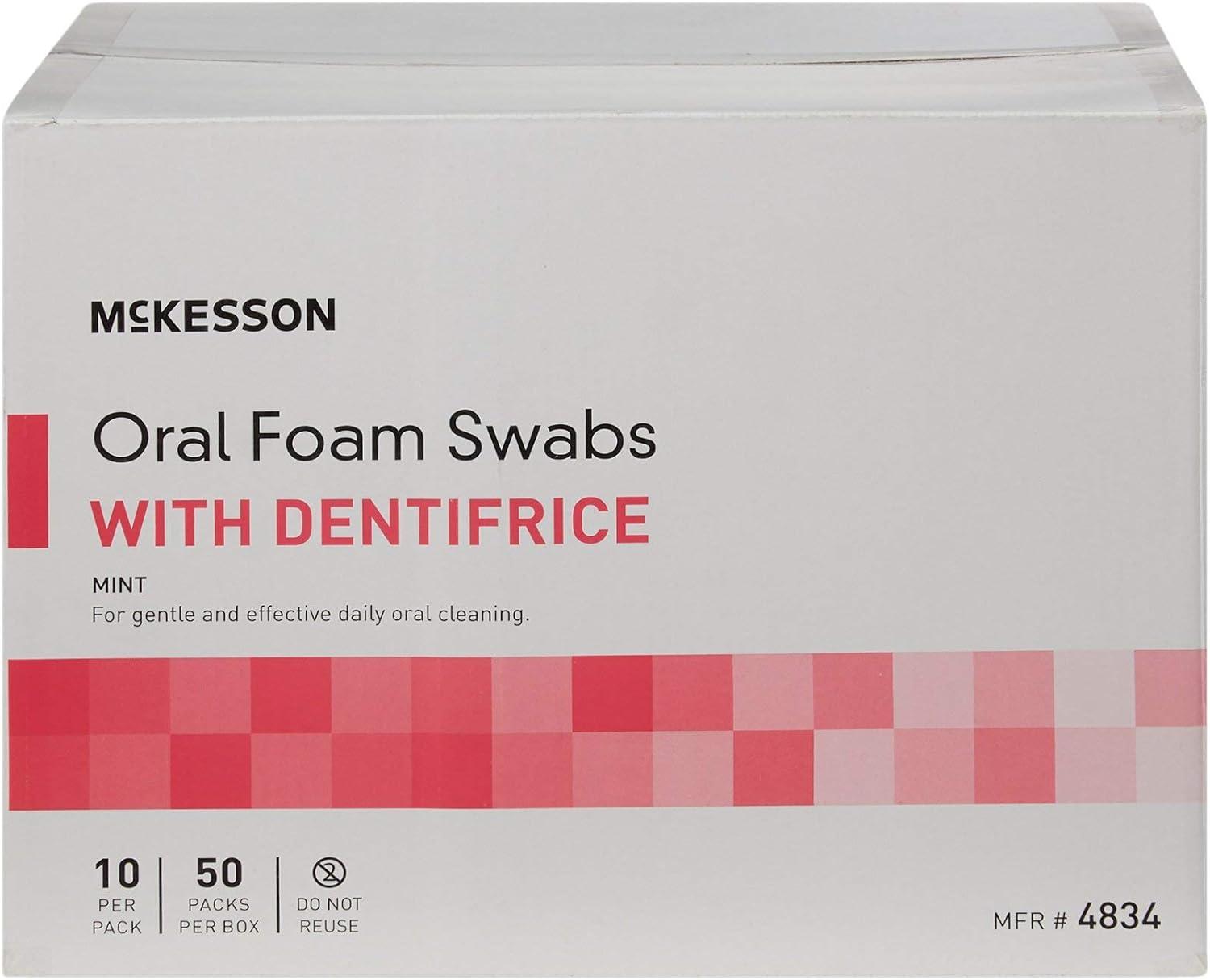 image:imageMcKesson Oral Foam Swabs with Dentifrice Gentle and Daily Oral Cleaning Mint 10 Count 100 Packs 1000 Total500 ct