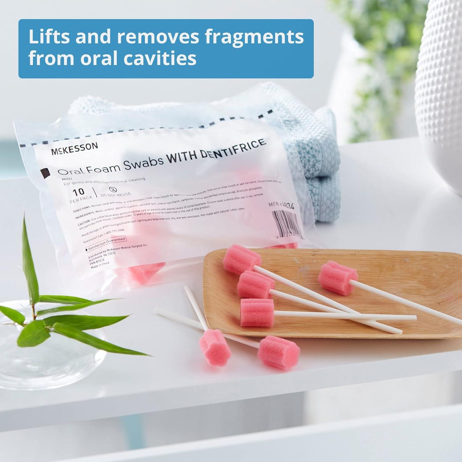 image:imageMcKesson Oral Foam Swabs with Dentifrice Gentle and Daily Oral Cleaning Mint 10 Count 100 Packs 1000 Total500 ct