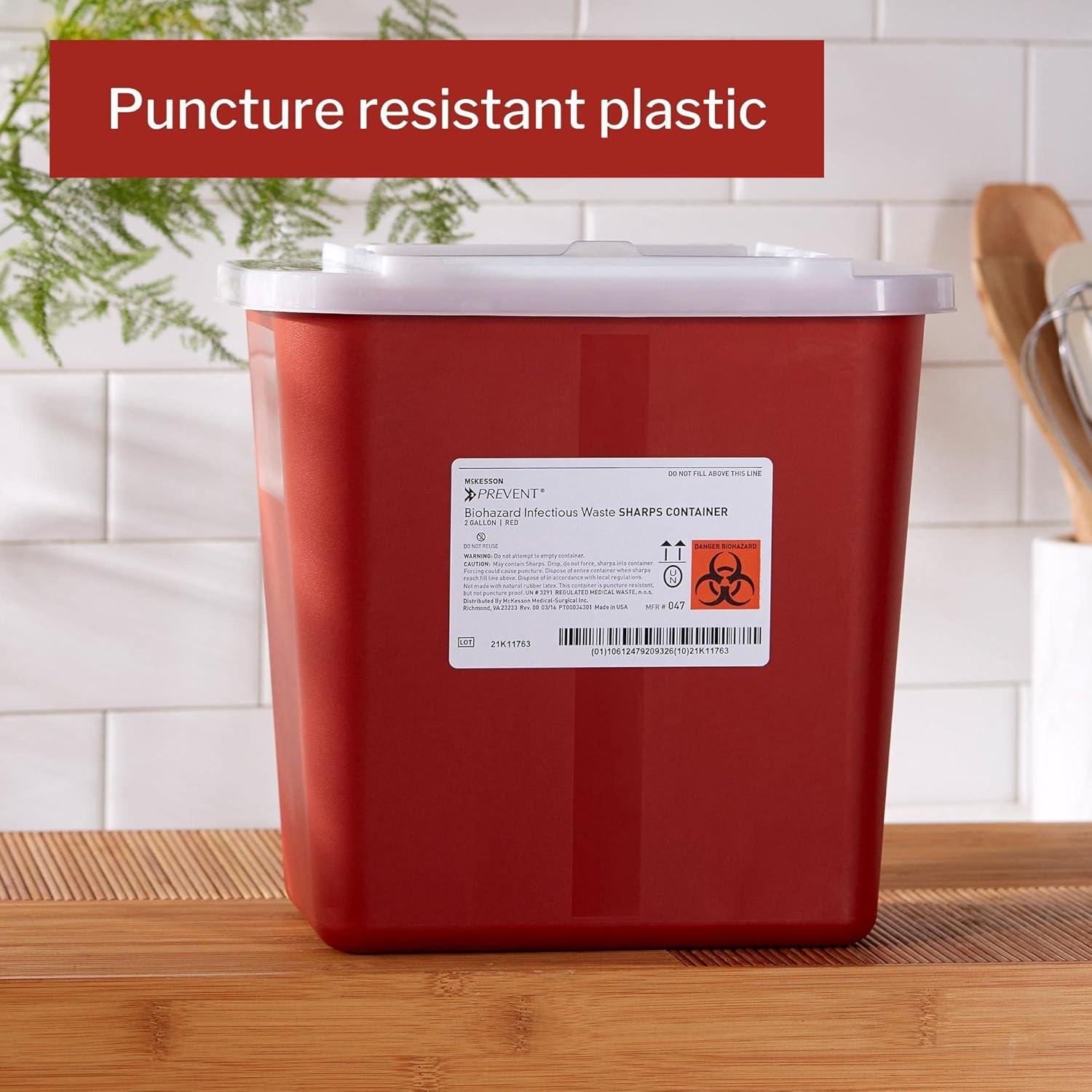 image:imageMcKesson Prevent Biohazard Infectious Waste Sharps Container Plastic Horizontal Entry Translucent Sliding Lid Red 2 gal 7 in x 10 12 in x 10 14 in 20 Count
