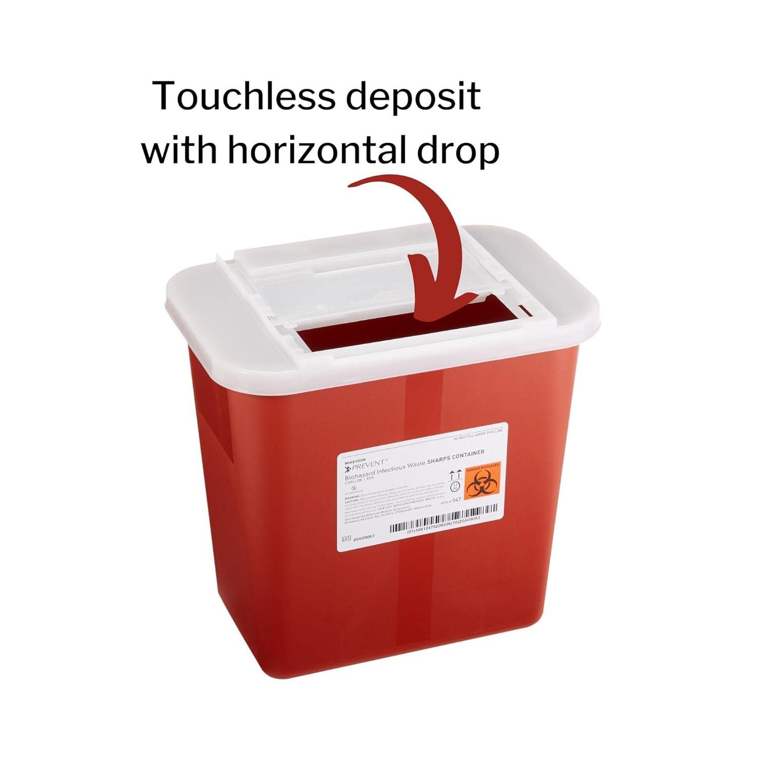 image:imageMcKesson Prevent Biohazard Infectious Waste Sharps Container Plastic Horizontal Entry Translucent Sliding Lid Red 2 gal 7 in x 10 12 in x 10 14 in 20 Count