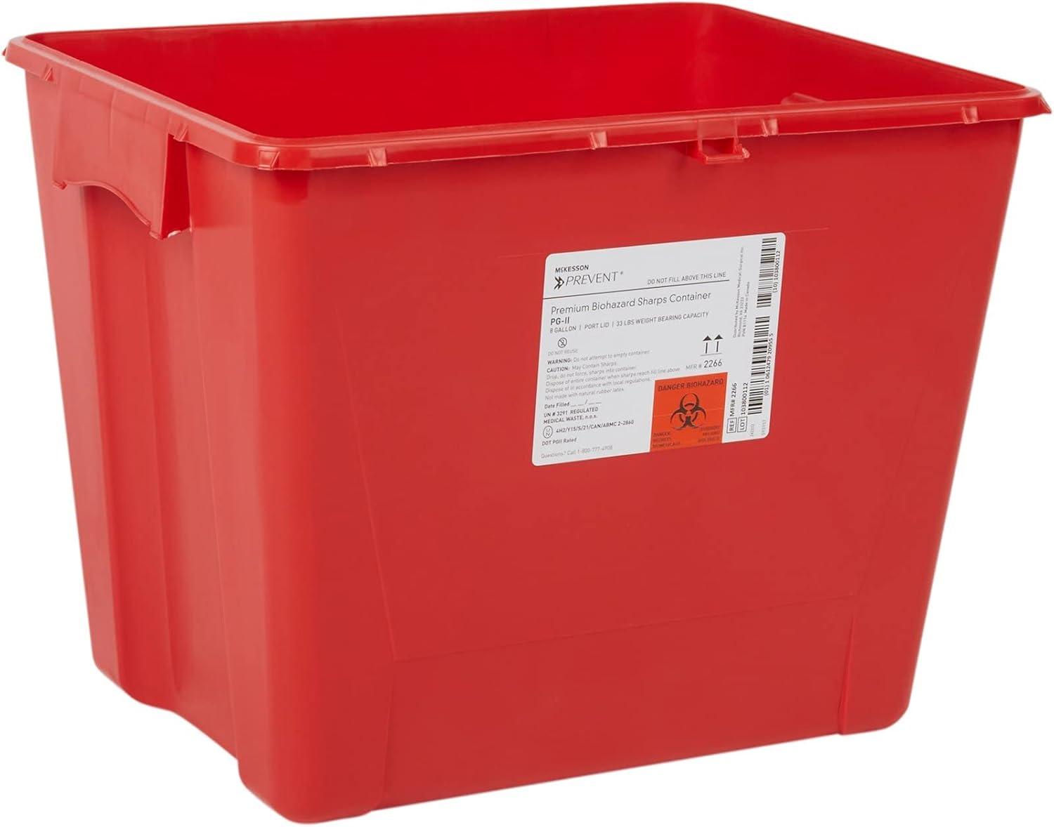 image:imageMcKesson Prevent Biohazard Infectious Waste Sharps Container Premium PGII Plastic Vertical Entry Rotating Lid Red 8 gal 13 in x 17 310 in x 13 12 in 1 Count