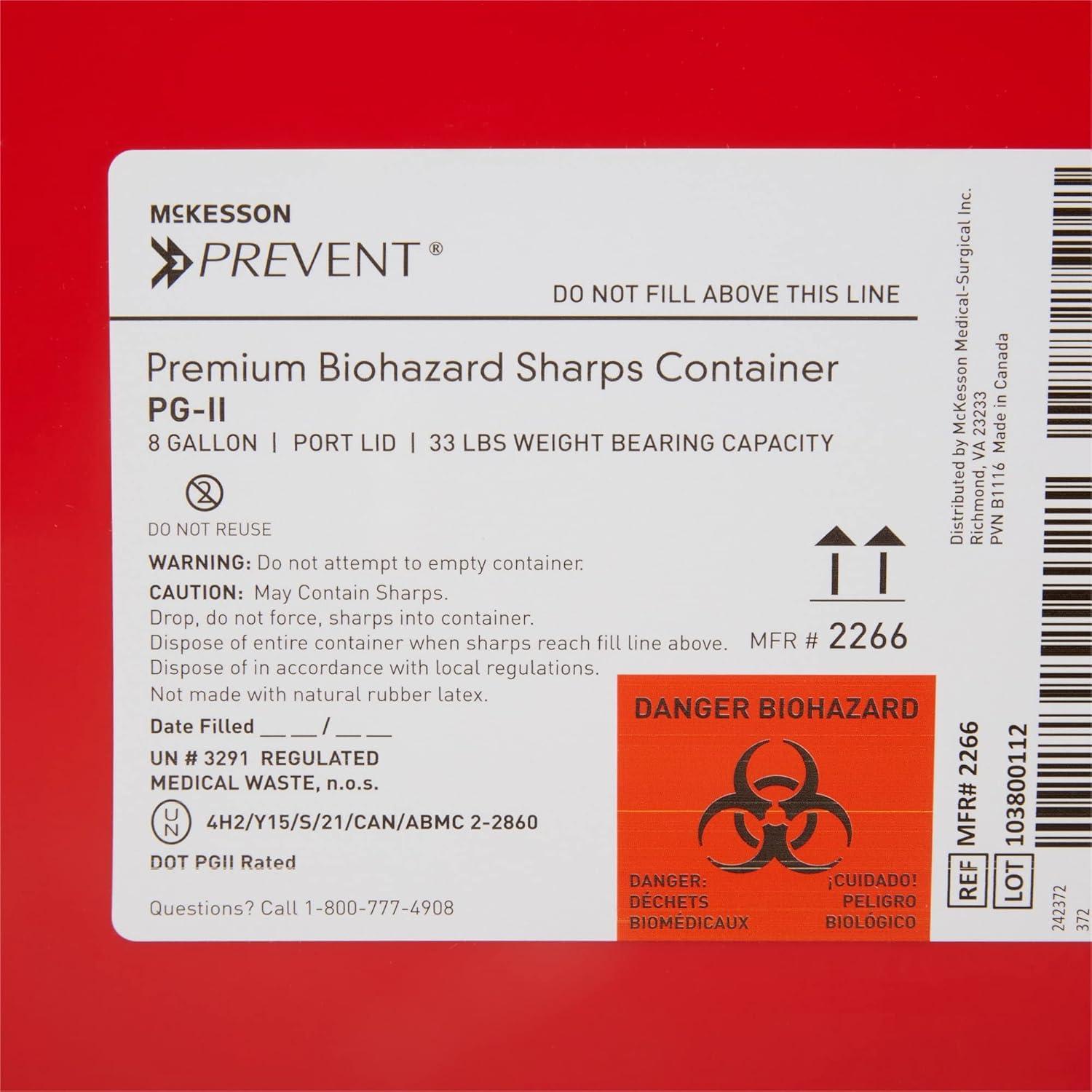 image:imageMcKesson Prevent Biohazard Infectious Waste Sharps Container Premium PGII Plastic Vertical Entry Rotating Lid Red 8 gal 13 in x 17 310 in x 13 12 in 1 Count