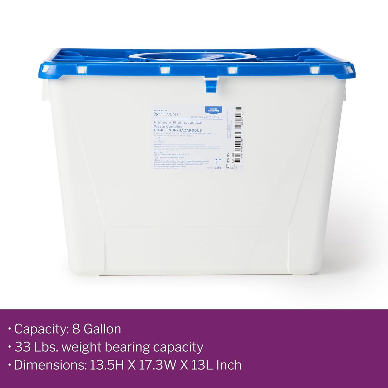 image:imageMcKesson Prevent Pharmaceutical Sharps Container Premium PGII NonHazardous Plastic Vertical Entry Rotating Lid 8 gal 13 in x 17 310 in x 13 12 in 9 Count
