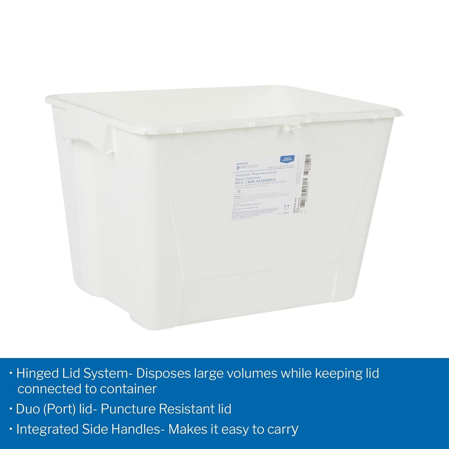 image:imageMcKesson Prevent Pharmaceutical Sharps Container Premium PGII NonHazardous Plastic Vertical Entry Rotating Lid 8 gal 13 in x 17 310 in x 13 12 in 9 Count