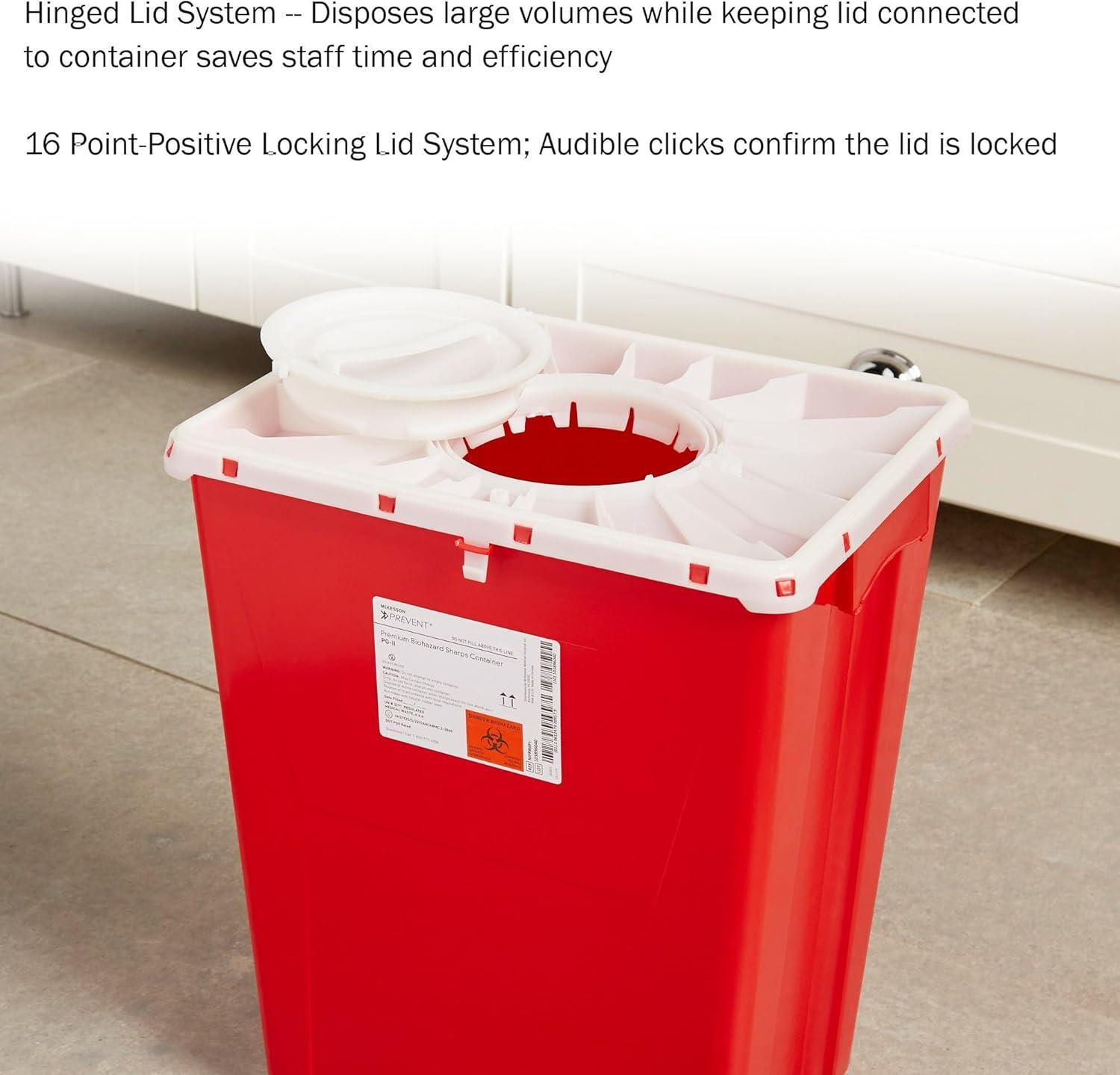 image:imageMcKesson Prevent Premium Biohazard Sharps Container Vertical Entry Rotating Lid Red and White 18 gal 13 in x 17 310 in x 24 35 in 1 Count