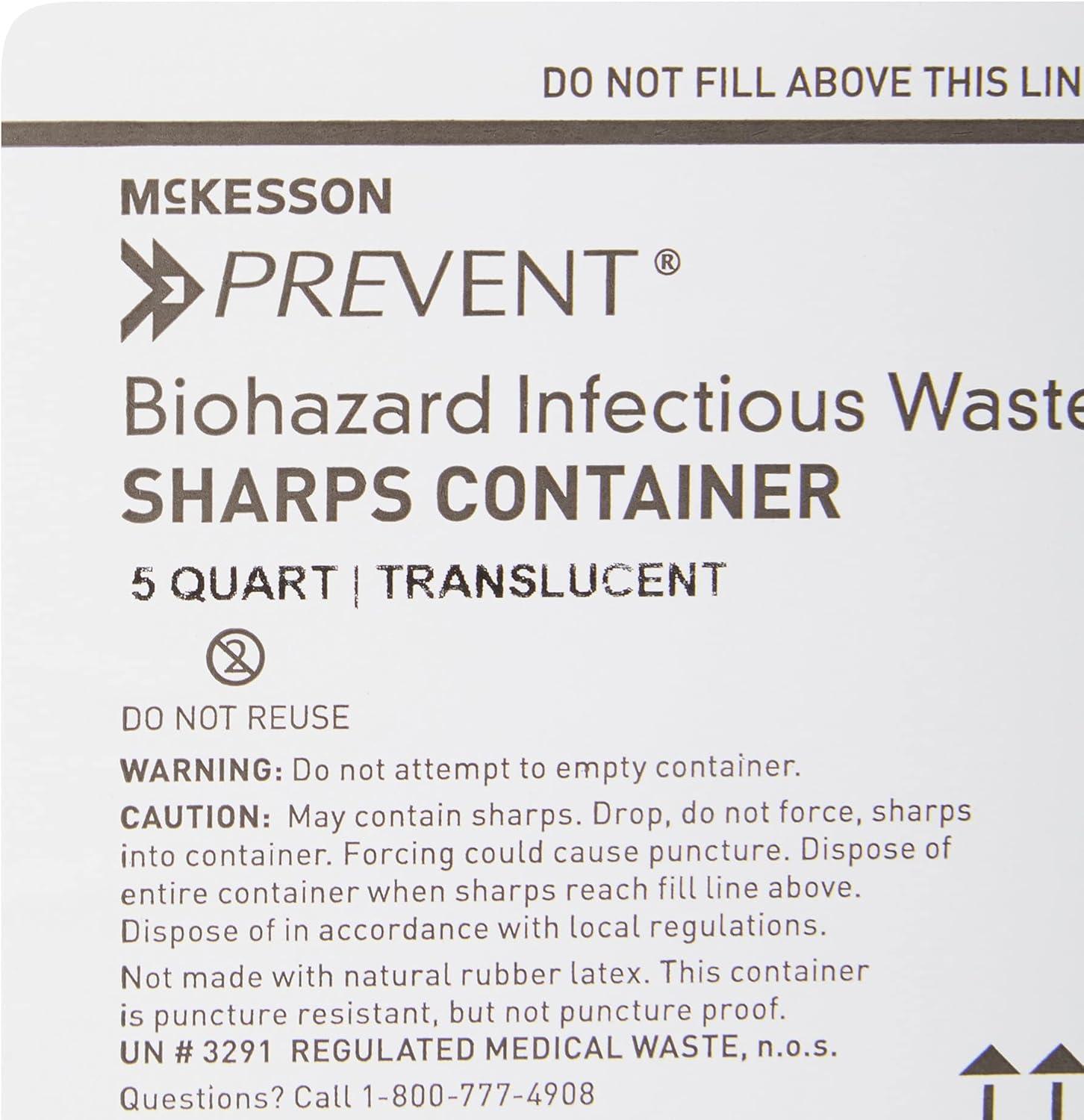 image:imageMcKesson Prevent Sharps Container for Home Use 5 Quart for Biohazard Infectious Waste Needle and Syringe Disposal Translucent Touchless Lid White 1 Count