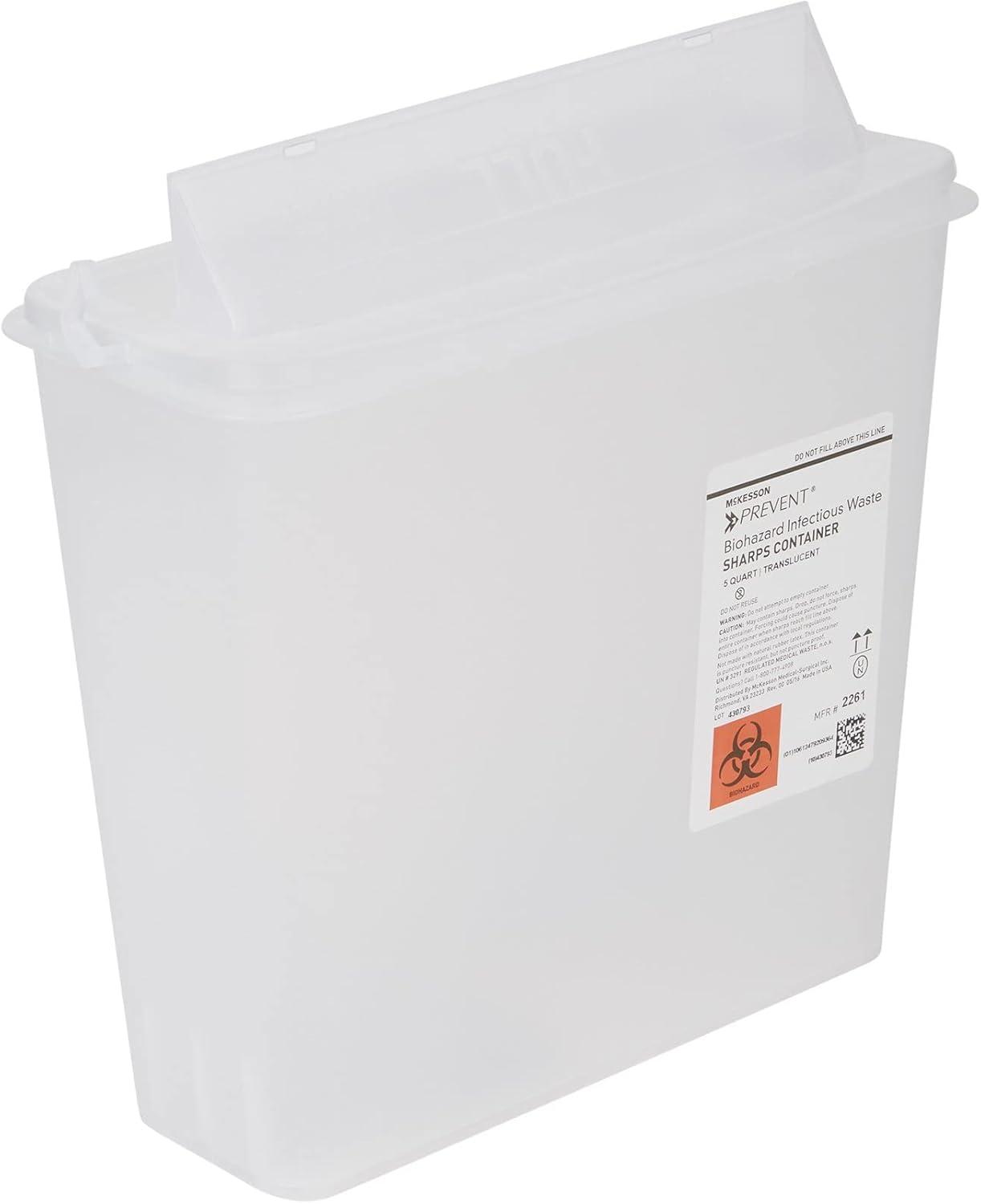 image:imageMcKesson Prevent Sharps Container for Home Use 5 Quart for Biohazard Infectious Waste Needle and Syringe Disposal Translucent Touchless Lid White 1 Count
