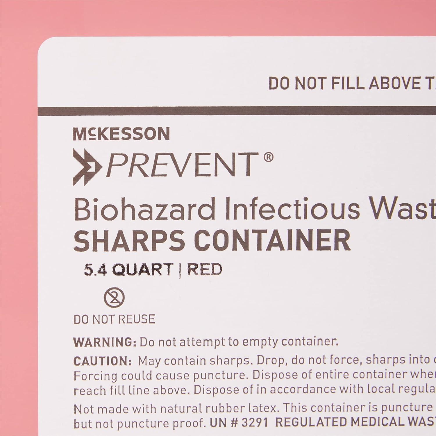 image:imageMcKesson Prevent Sharps Container for Home Use 54 Quart for Biohazard Infectious Waste Needle and Syringe Disposal Translucent Touchless Lid Red 1 Count