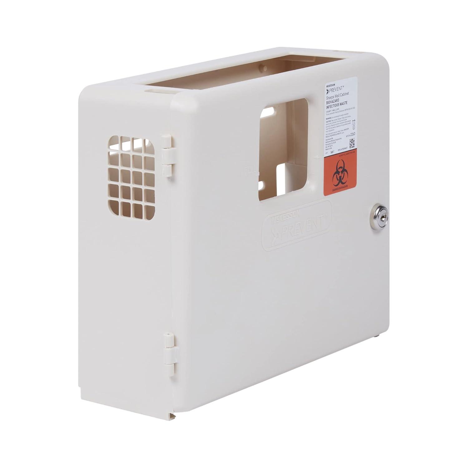 image:imageMcKesson Prevent Sharps Wall Mounted Cabinet Polypropylene Locking Neutral Color Fits 5 qt Sharps Container 1225 in x 475 in x 10 in 1 Count