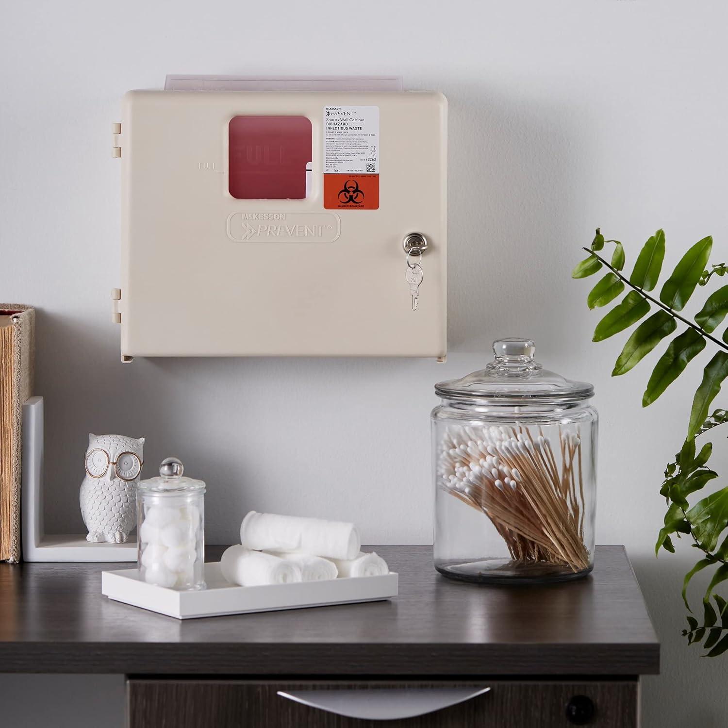 image:imageMcKesson Prevent Sharps Wall Mounted Cabinet Polypropylene Locking Neutral Color Fits 5 qt Sharps Container 1225 in x 475 in x 10 in 2 Count
