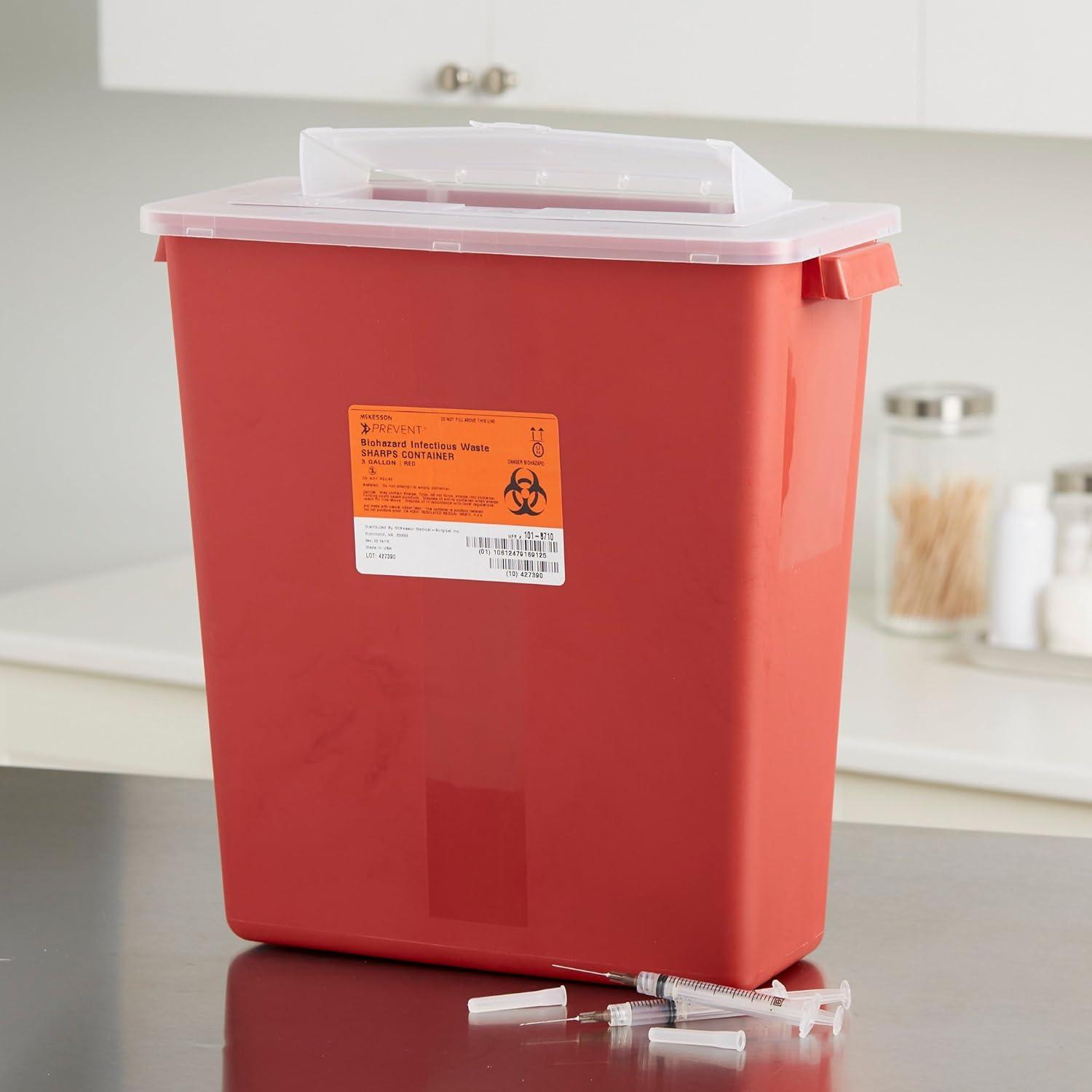 image:imageMcKesson Sharps Container Stackable Locking Lid Red 3 gal 12 in x 6 in x 135 in L x D x H 12 Count