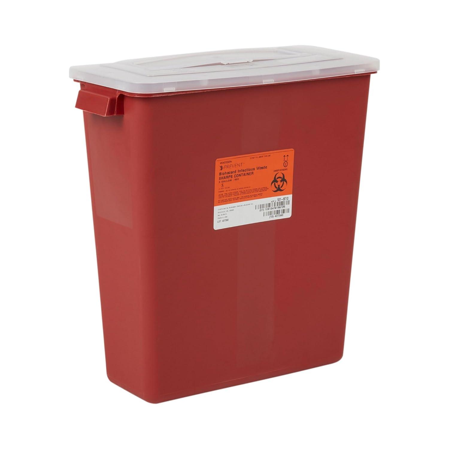 image:imageMcKesson Sharps Container Stackable Locking Lid Red 3 gal 12 in x 6 in x 135 in L x D x H 12 Count