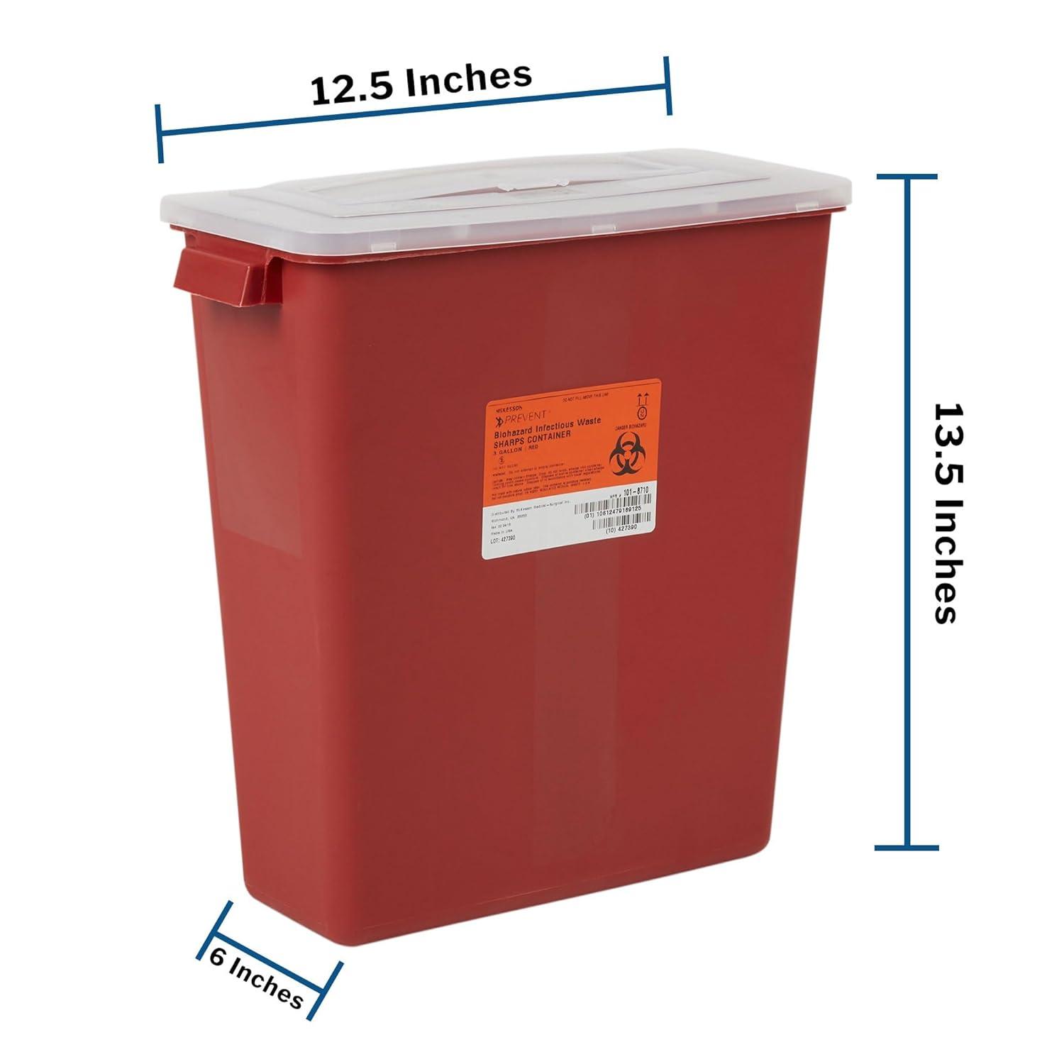 image:imageMcKesson Sharps Container Stackable Locking Lid Red 3 gal 12 in x 6 in x 135 in L x D x H 12 Count