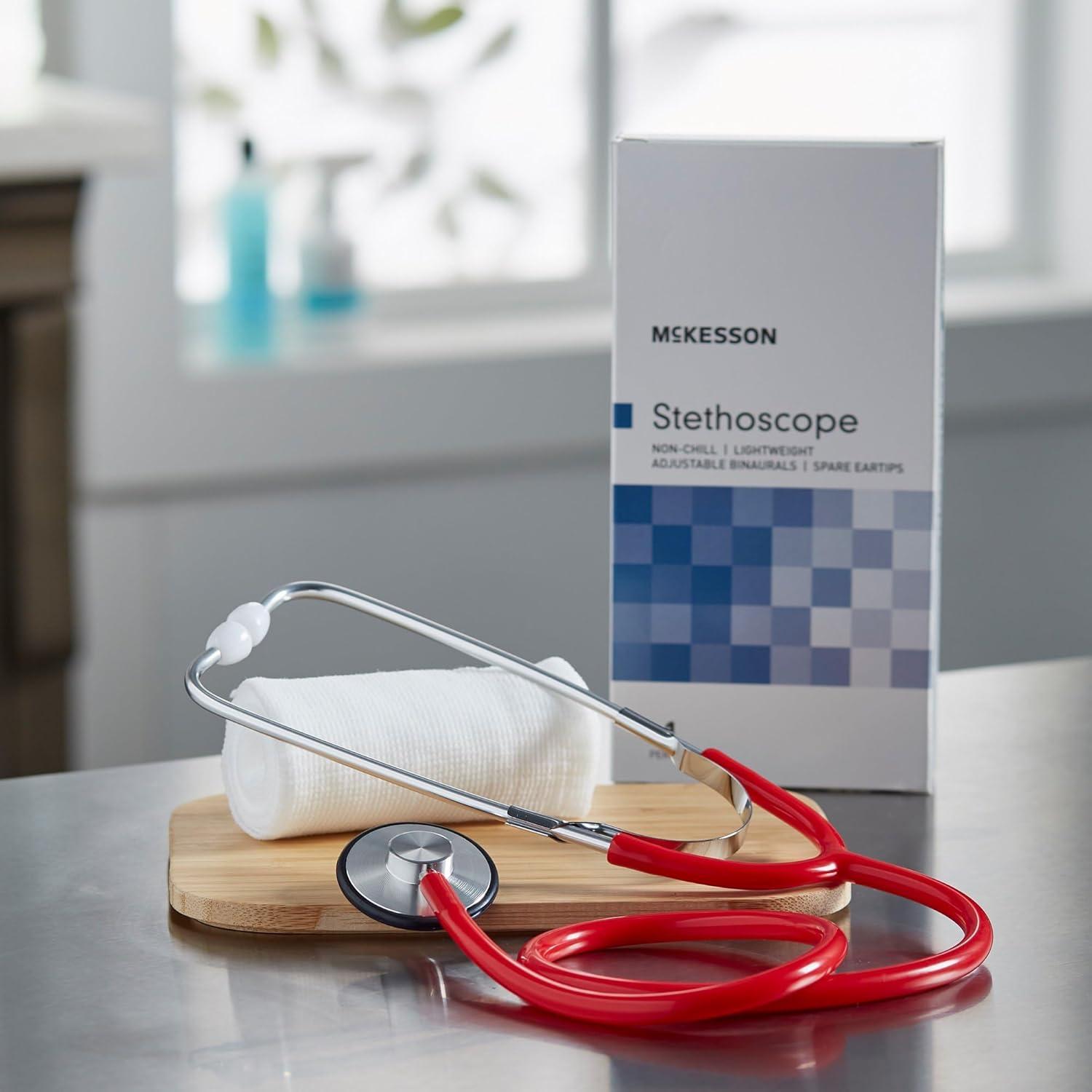 image:imageMcKesson Stethoscope Lightweight Single Head Diaphragm Only Adjustable Binaurals Red 21 in 1 Count