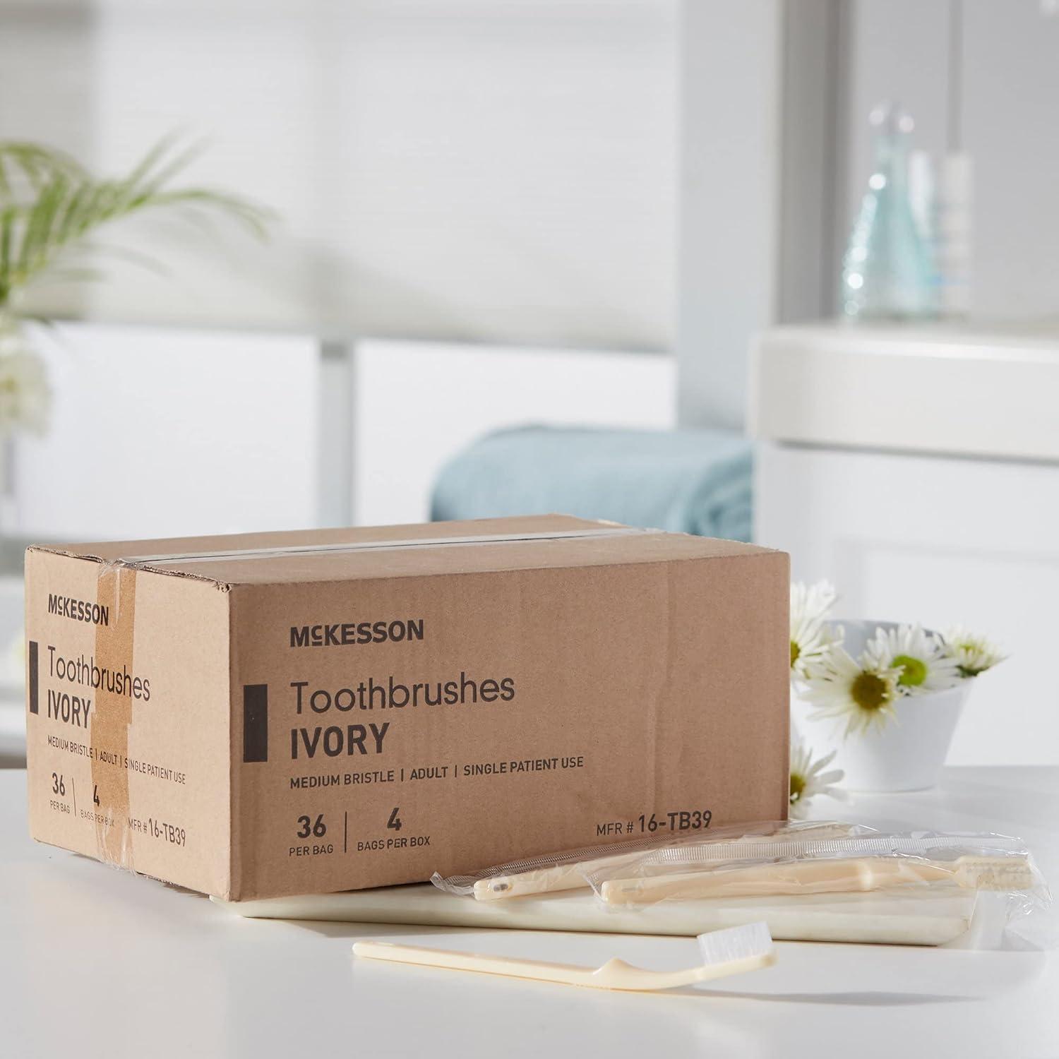 image:imageMcKesson Toothbrush Ivory Medium Bristles Curved Individually Wrapped 144 Count 1 Pack