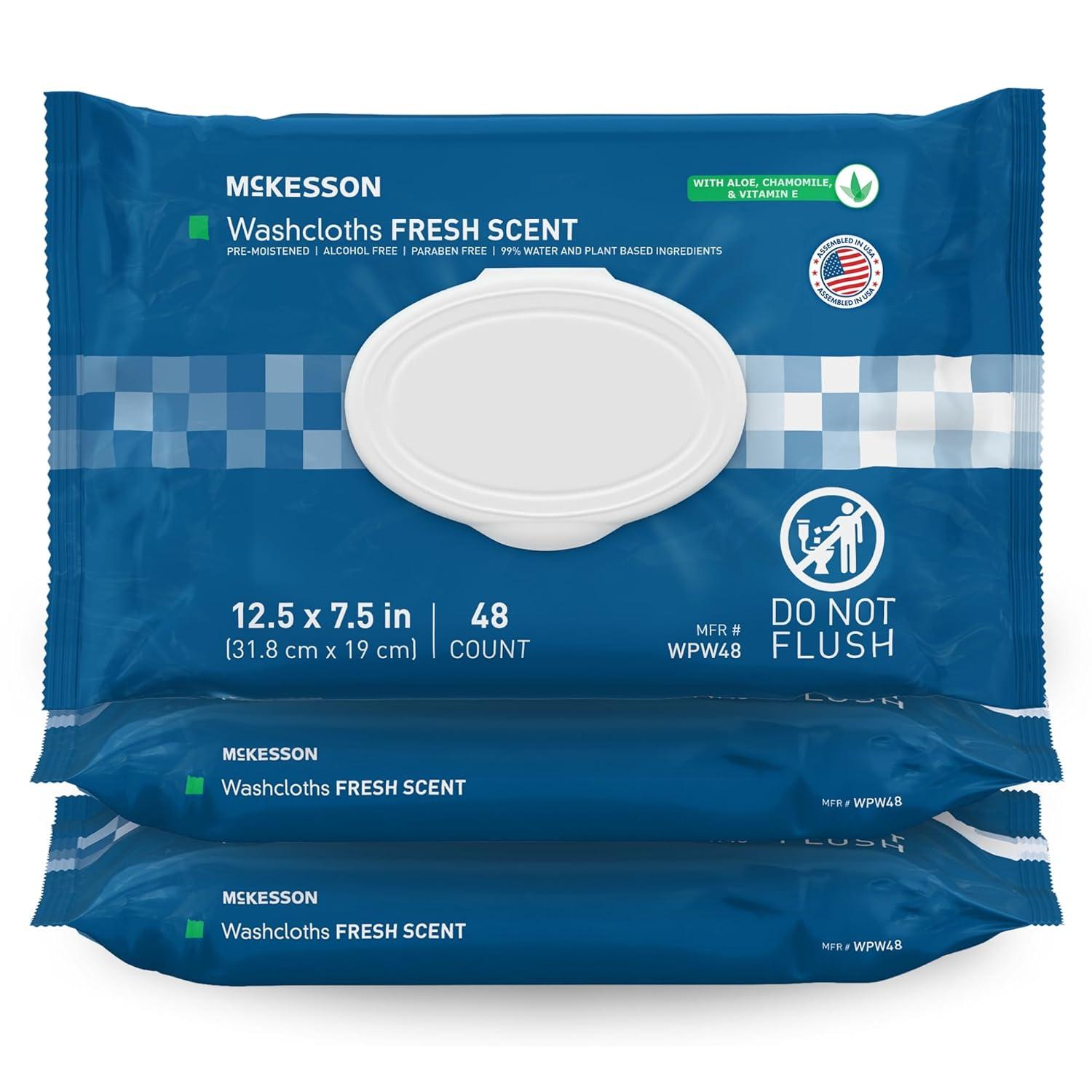 image:imageMcKesson Washcloth Wipes Unscented Disposable Wet Wipes for Adults FragranceFree AlcoholFree NoRinse Formula Snap Lid Soft Pack 96 Count 6 Packs 576 TotalScented