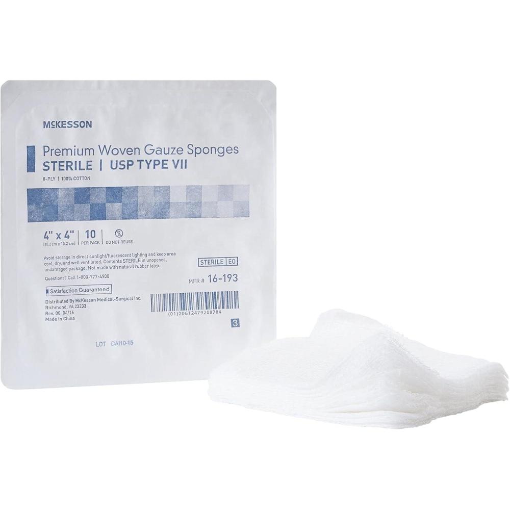image:imageMcKesson 8Ply Sterile Premium Woven Gauze Sponges Cotton Squares for Wound Dressing Cleaning Prepping or Packing 4 x 4 inches 10 per Pack 128 Packs 1280 Total