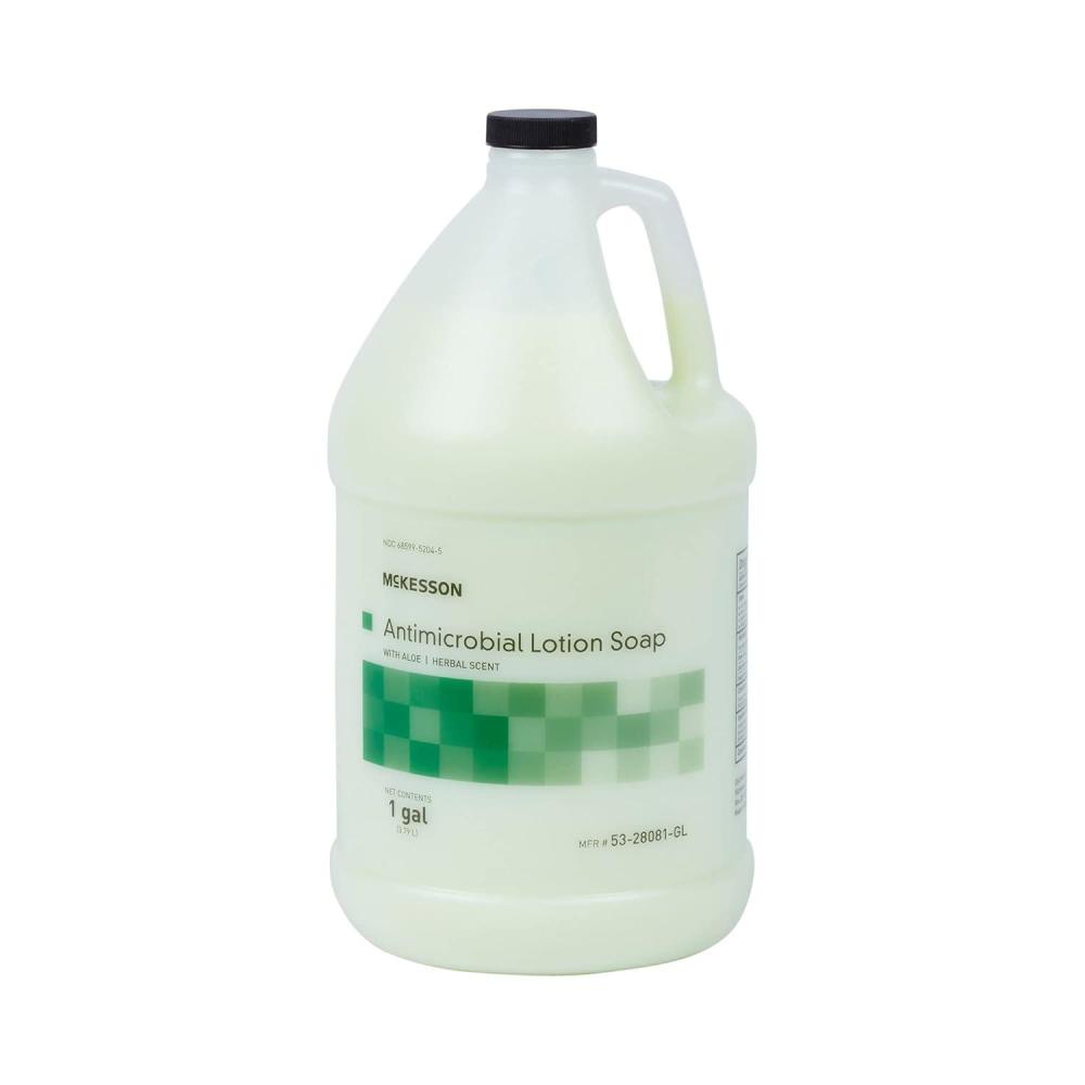 image:imageMcKesson Antimicrobial Lotion Hand Soap with Aloe 1 Gallon Refill Bottle Pack of 4  Bulk Herbal Scent Keeps Hands Clean and Moisturized MedicalGrade Soap