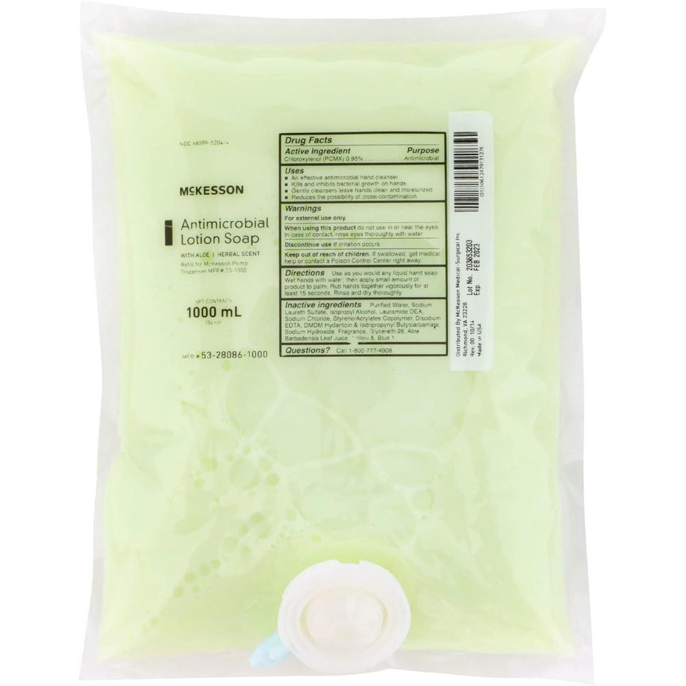 image:imageMcKesson Antimicrobial Lotion Hand Soap with Aloe 1000 mL Refill Bag Pack of 1 Bag Herbal Scent Keeps Hands Clean and Moisturized MedicalGrade Soap