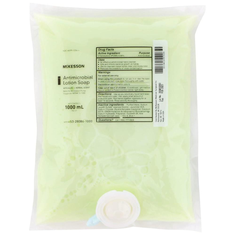 image:imageMcKesson Antimicrobial Lotion Hand Soap with Aloe 1000 mL Refill Bag Pack of 10 Bags  Bulk Herbal Scent Keeps Hands Clean and Moisturized MedicalGrade SoapAloe Vera
