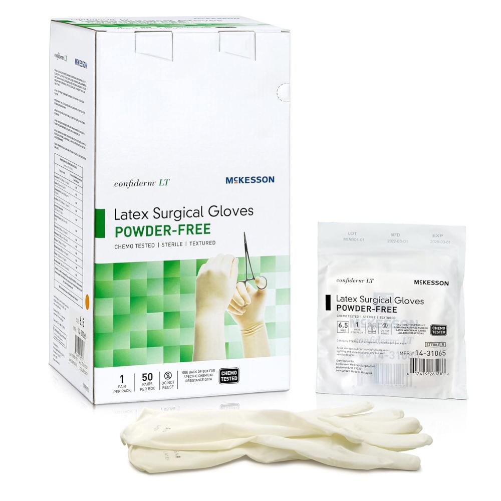 image:imageMcKesson Confiderm LT Latex Surgical Gloves PowderFree ChemoTested Sterile Medical Gloves Ivory Hand Specific Size 65 50 Count 4 Boxes 200 Total