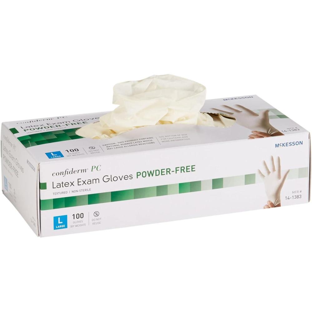 image:imageMcKesson Confiderm Latex Exam Gloves NonSterile Medical Gloves with Textured Fingertips Beaded Cuff PowderFree Ivory Size Large 100 Count 1 Box